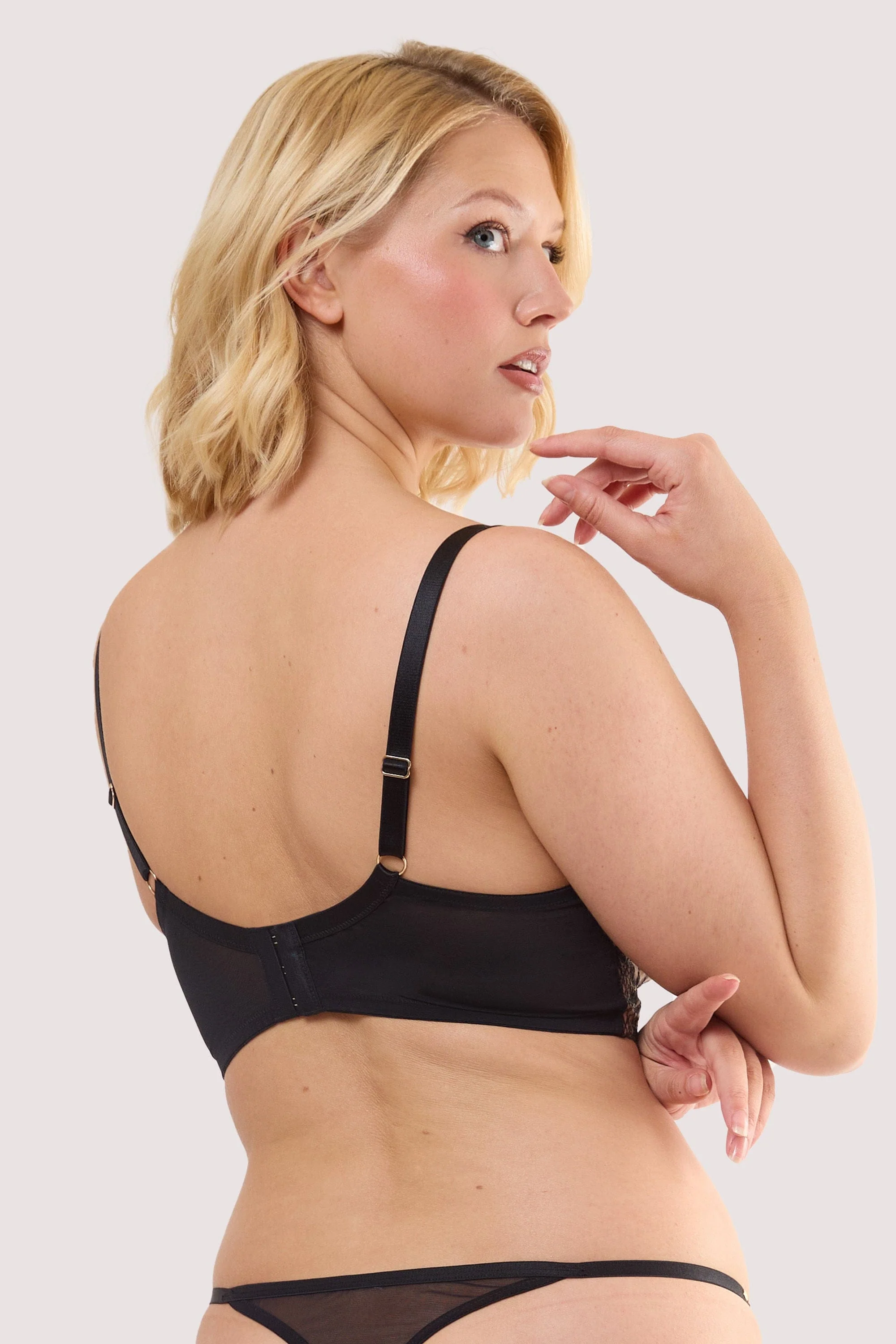 Cindy Black Floral Embroidery Longline Bra - Image 3
