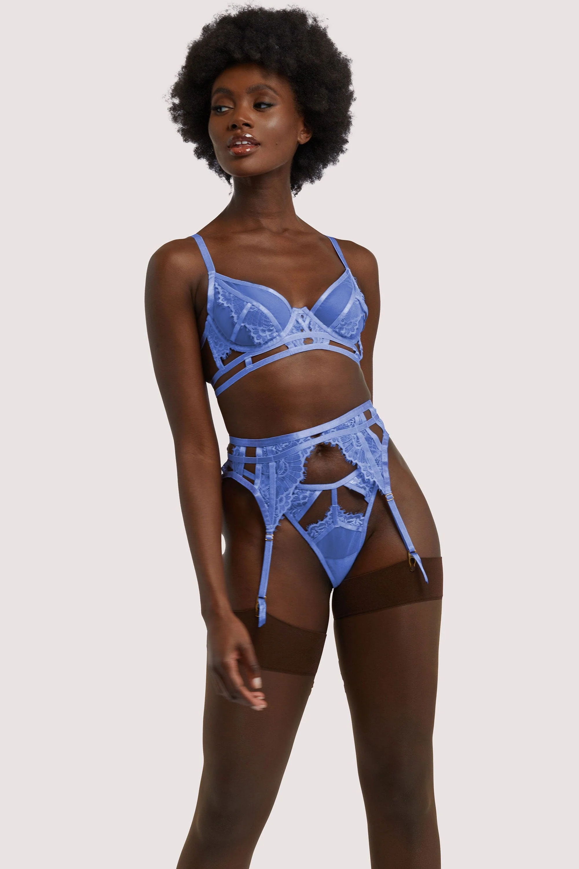 Claire Blue Caged Lace Bra - Image 3