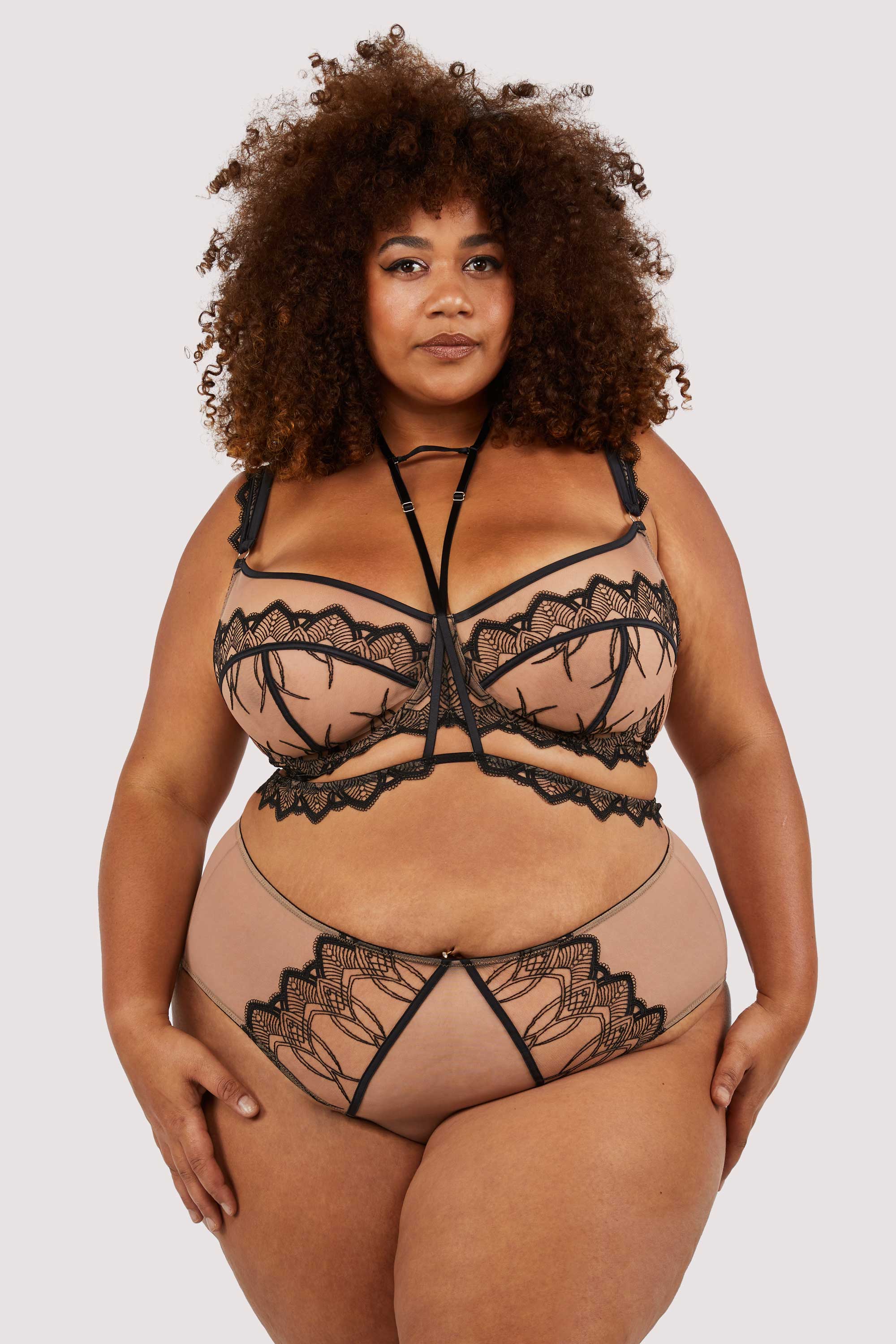 Clara Latte And Black Lace Harness and Bra - Image 6