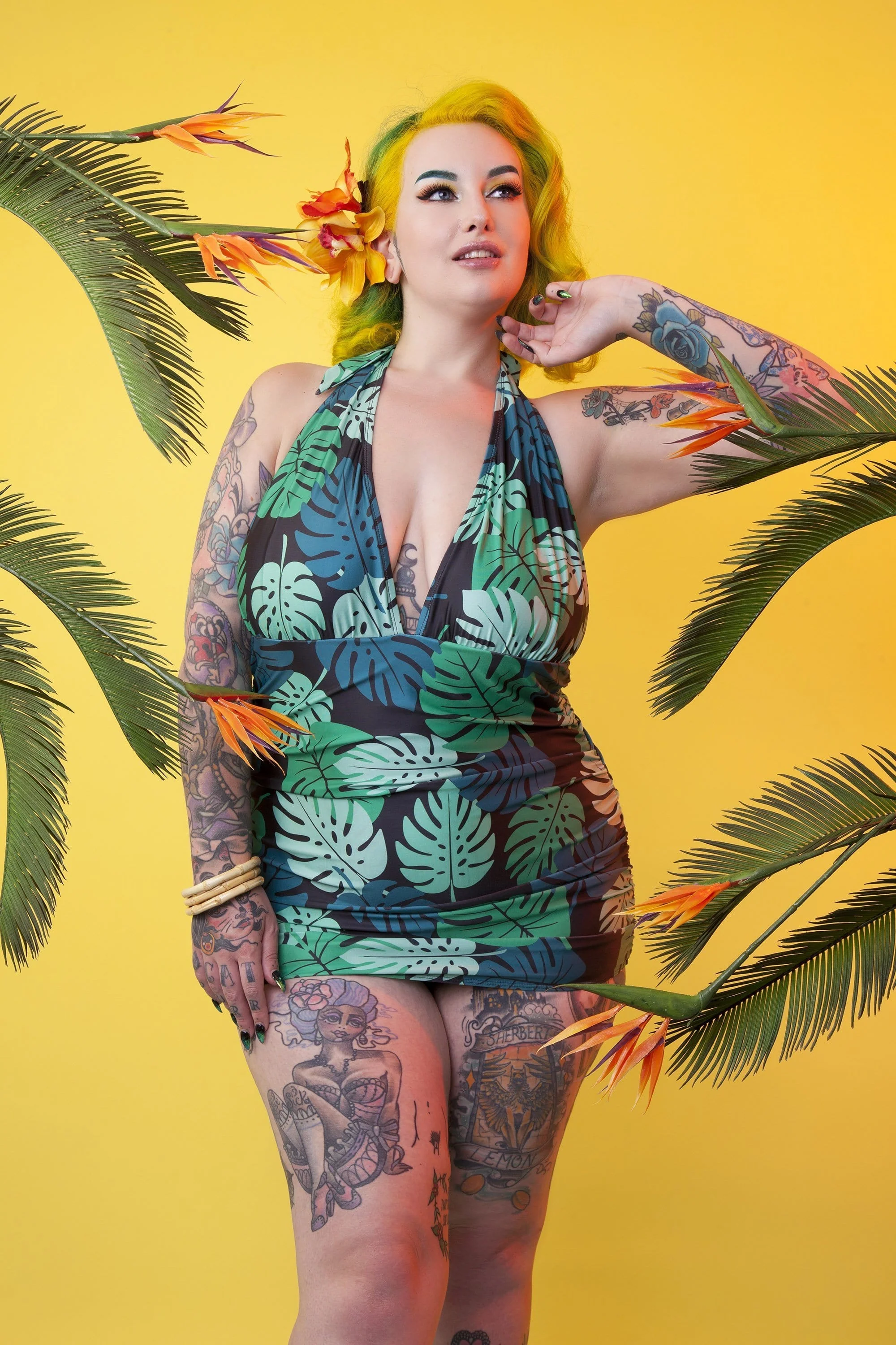 Collectif Green Palm Skirted swimsuit - Image 2