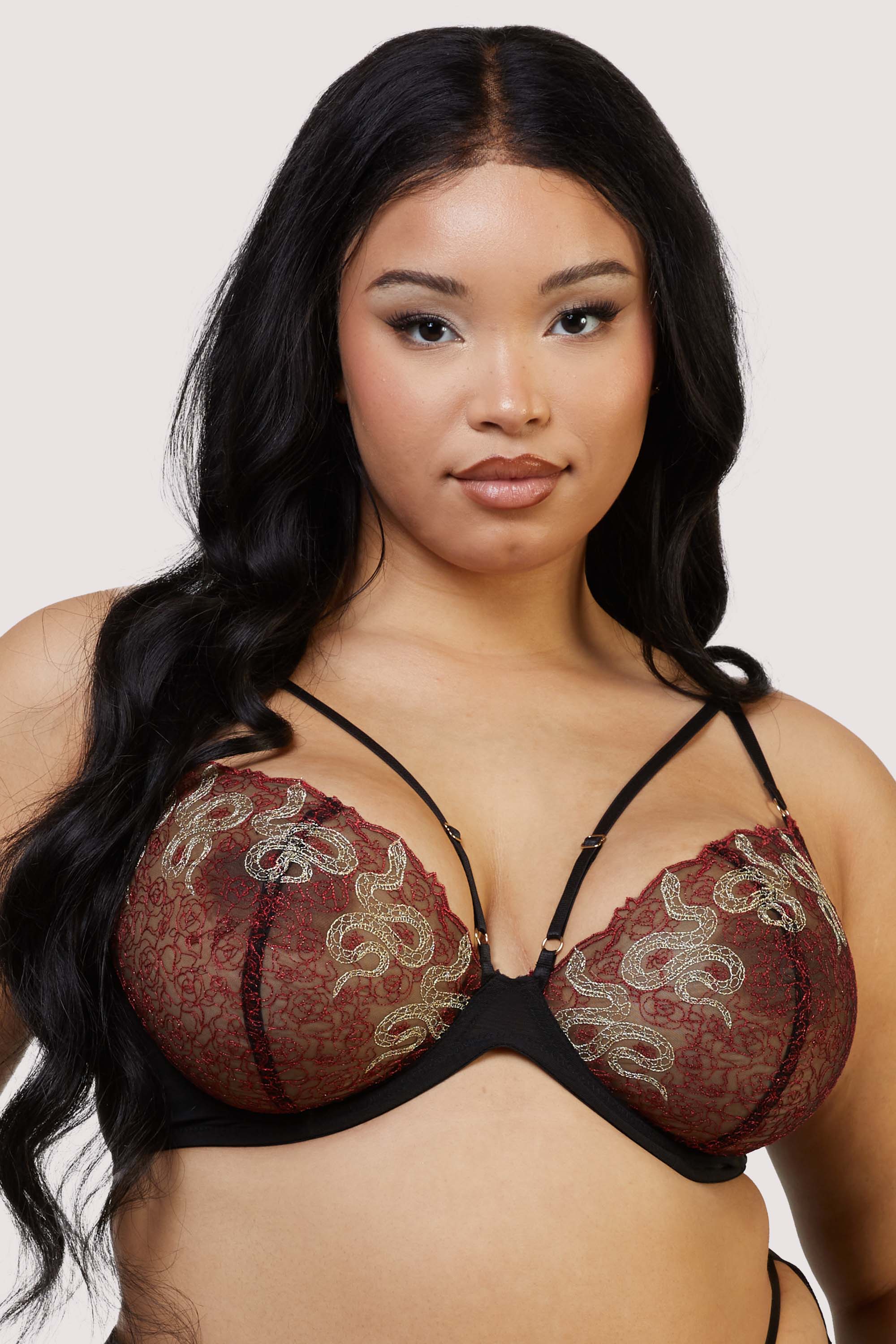 Dakota Red Snake Embroidered Balconette Bra - Image 5