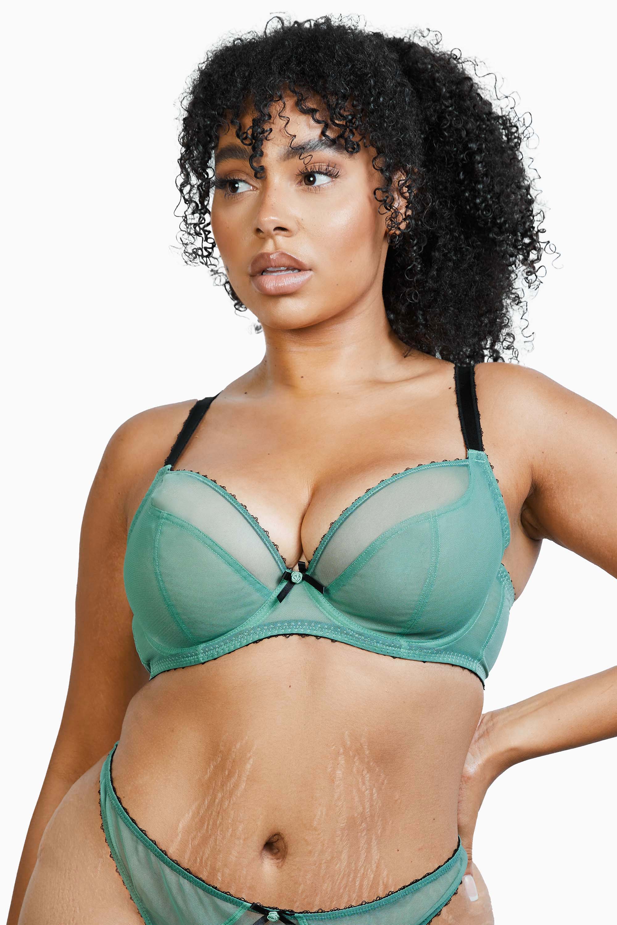 Grace Green Moss and Black Supportive Plunge Net Bra - Image 5