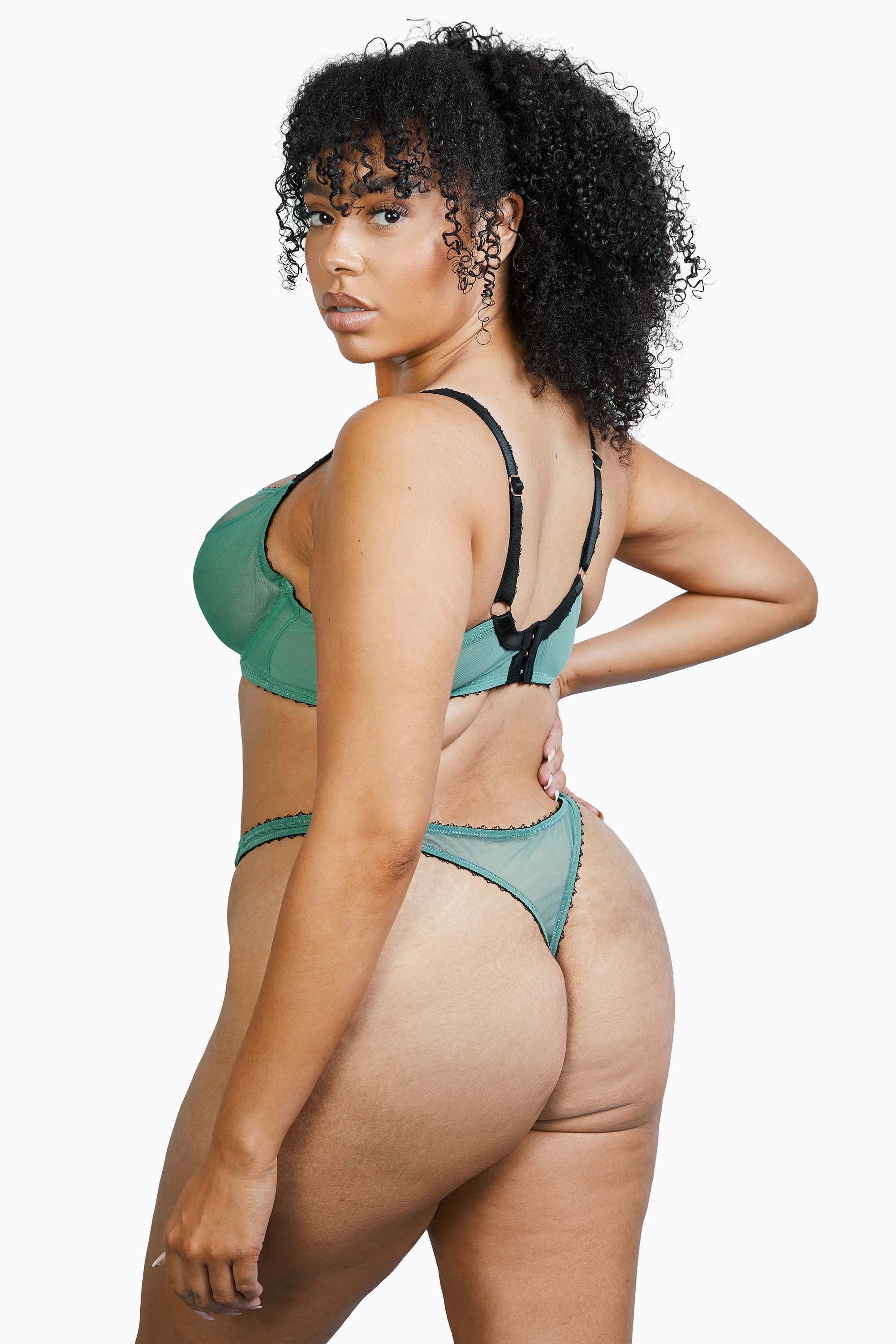 Grace Green Moss and Black Supportive Plunge Net Bra - Image 8