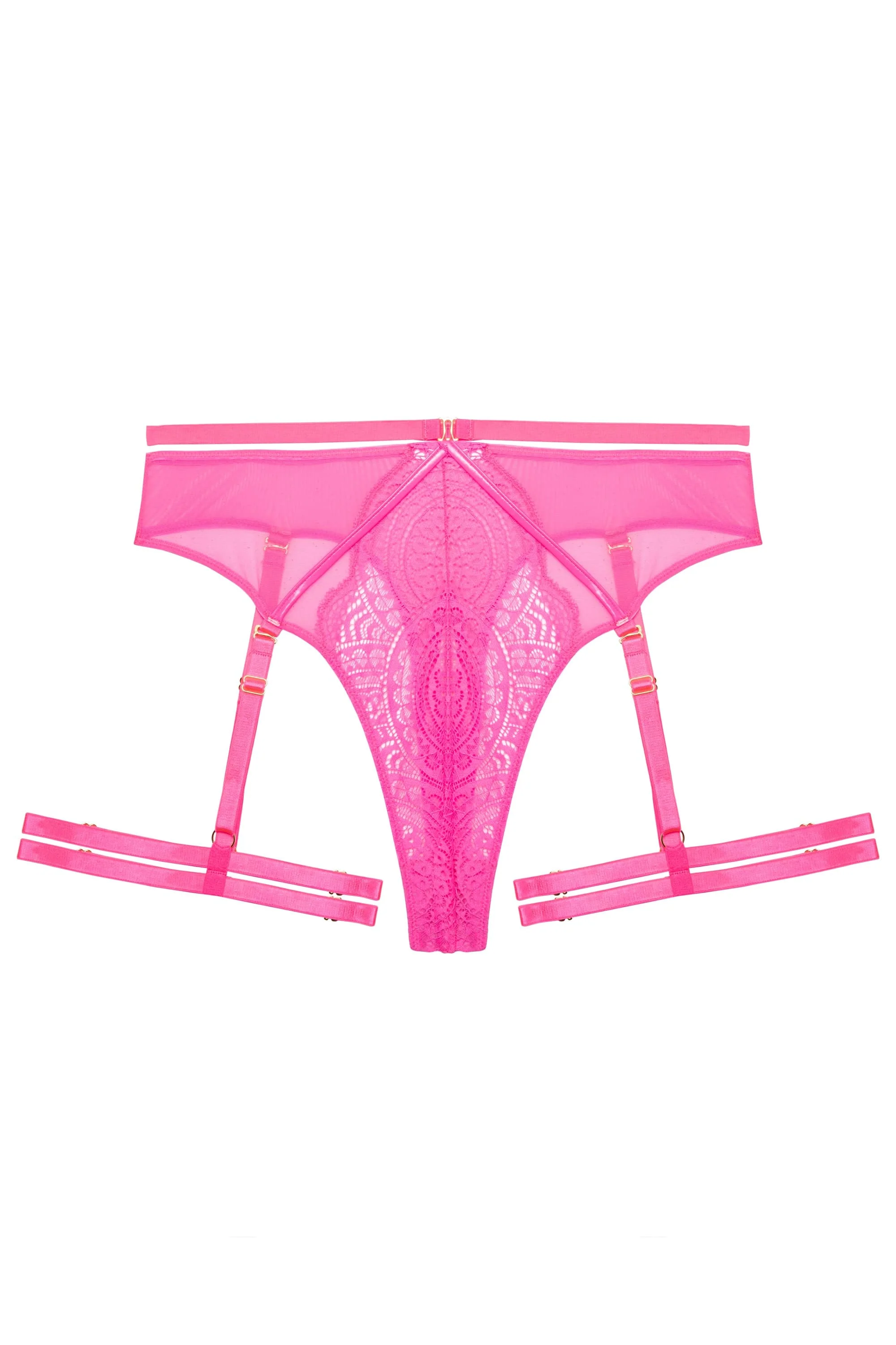 Demi Pink Lace High Waisted Suspender Thong - Image 7