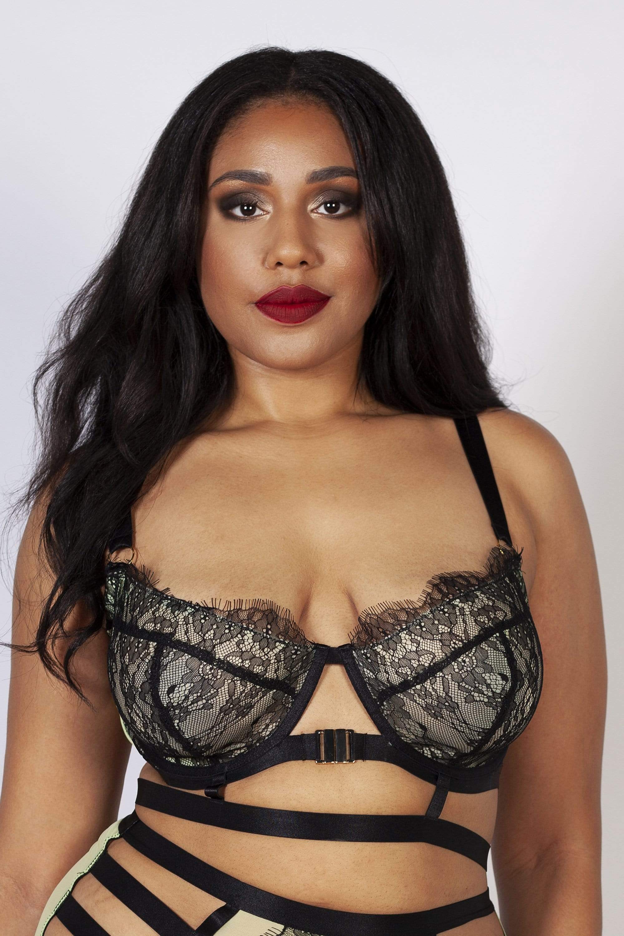 Devon Black/Lime Lace Strappy Bra B - H