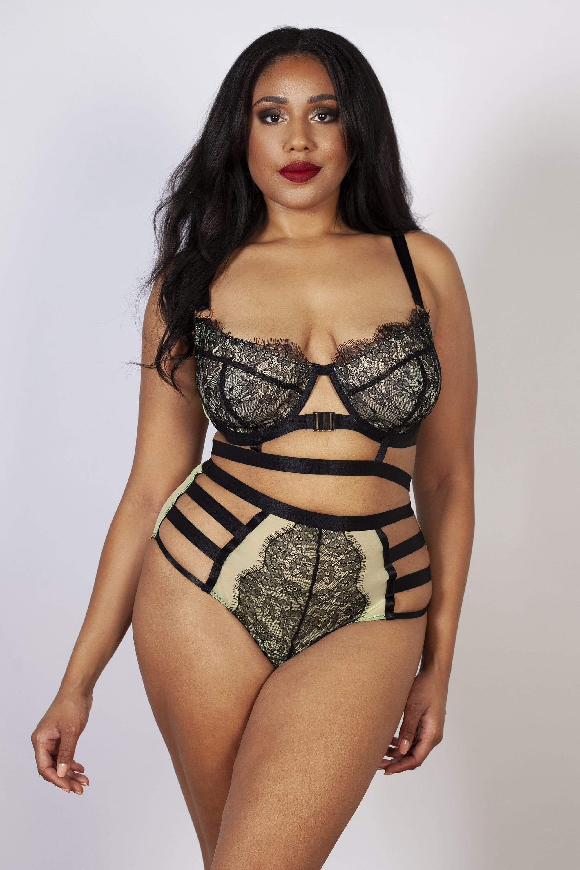 Devon Black/Lime Lace Strappy Bra B - H - Image 2