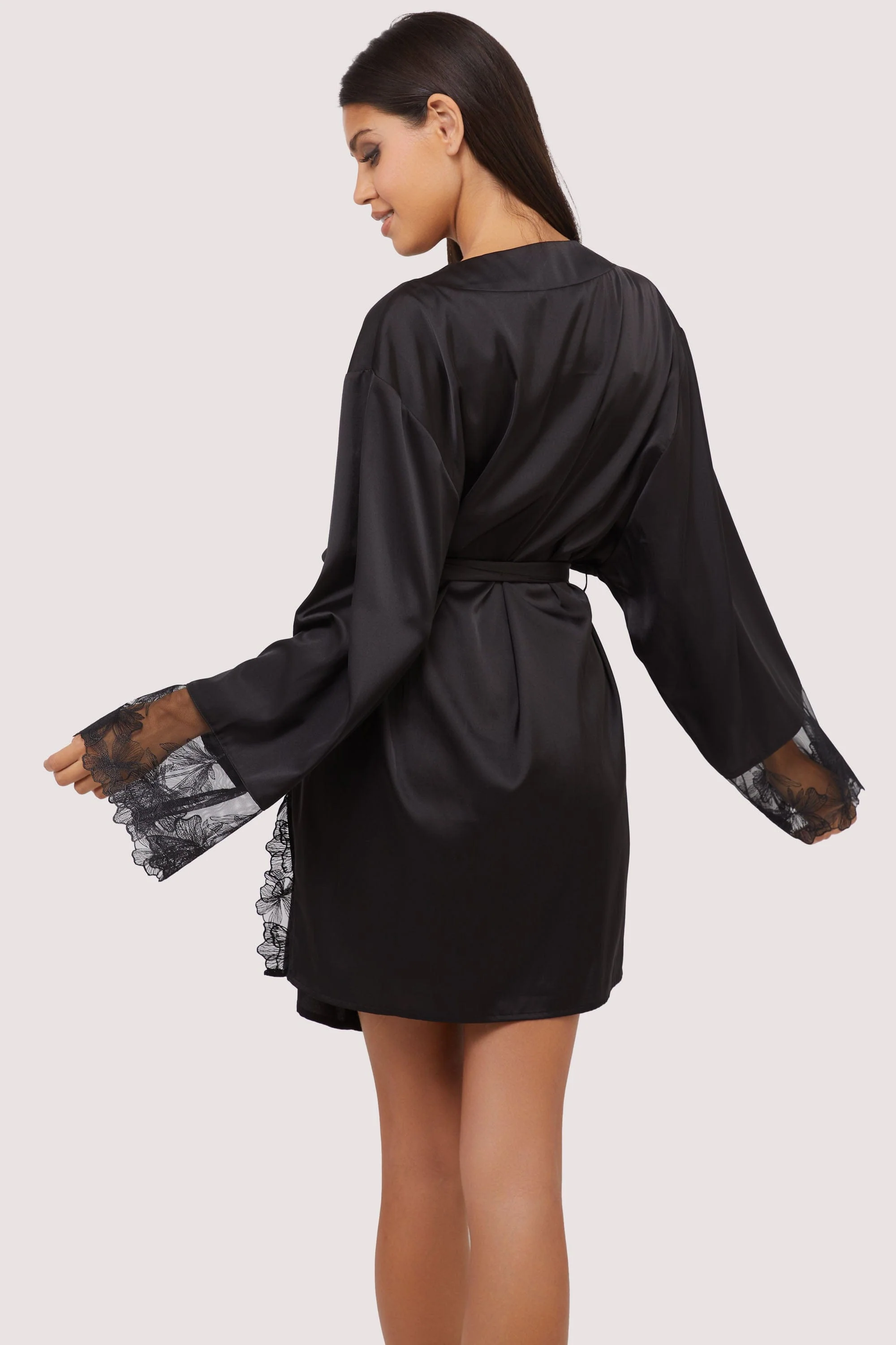 Eleanor Black Satin & Embroidery Robe - Image 3