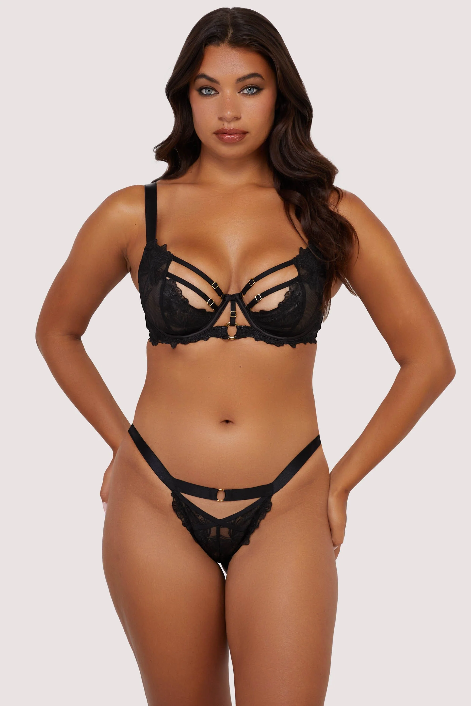 Eleanor Black Strappy Embroidery Balconette Bra - Image 5