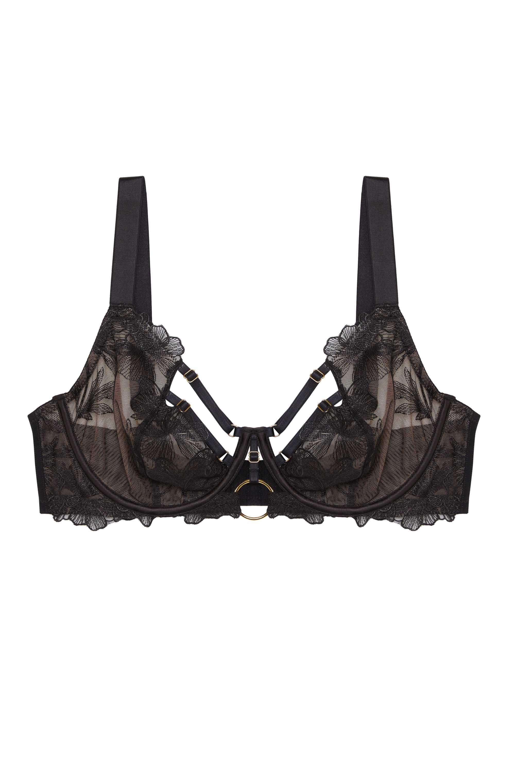 Eleanor Black Strappy Embroidery Balconette Bra - Image 6