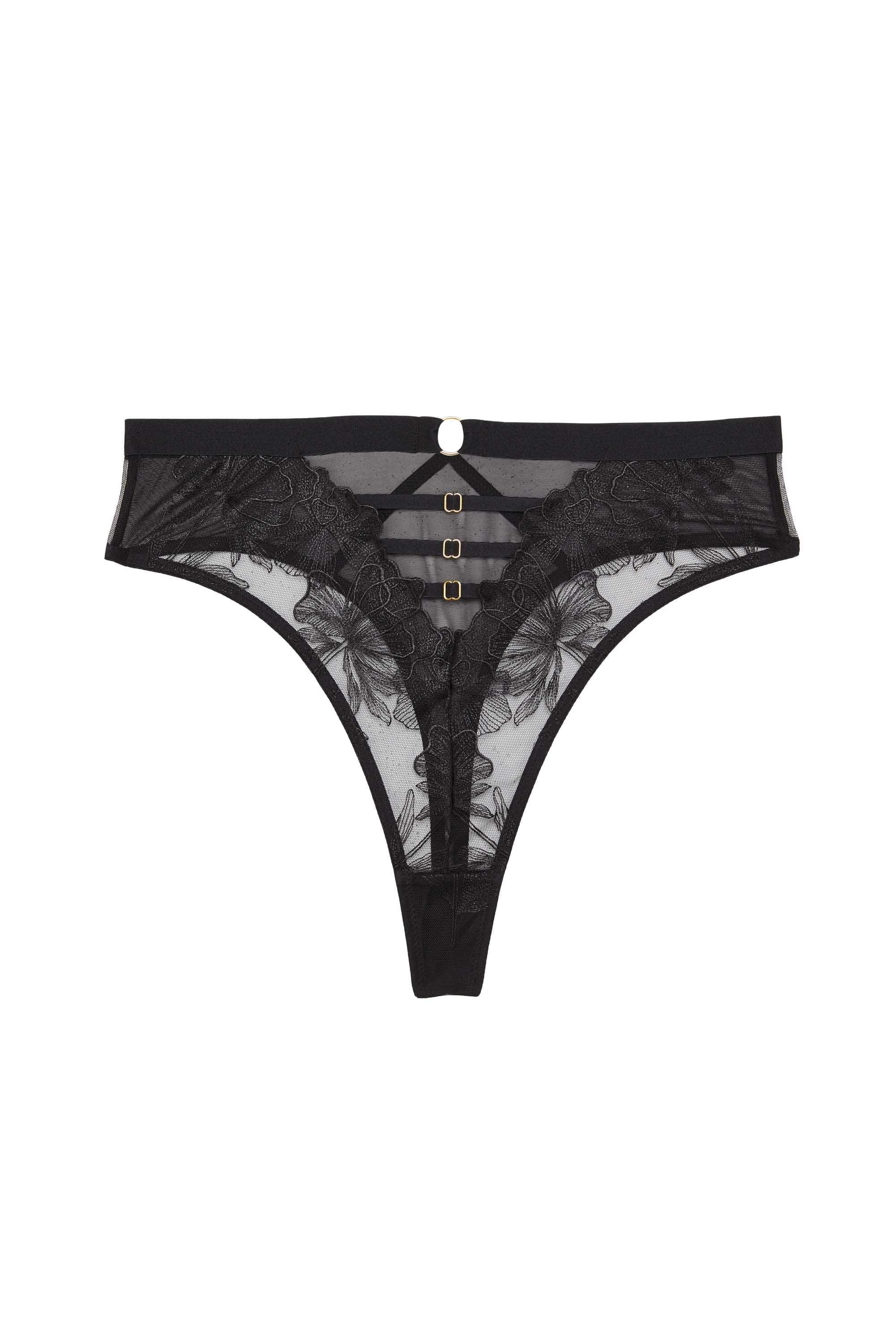 Eleanor Black Strappy Embroidery High Waist Thong - Image 4