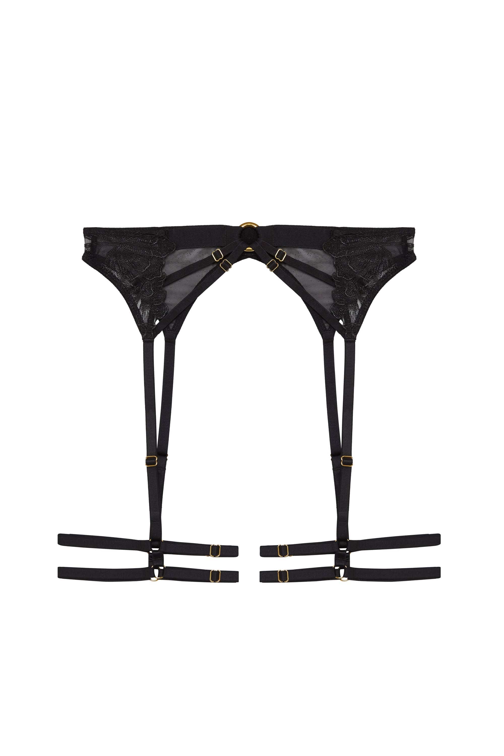 Eleanor Black Strappy Embroidery Thigh Harness - Image 4