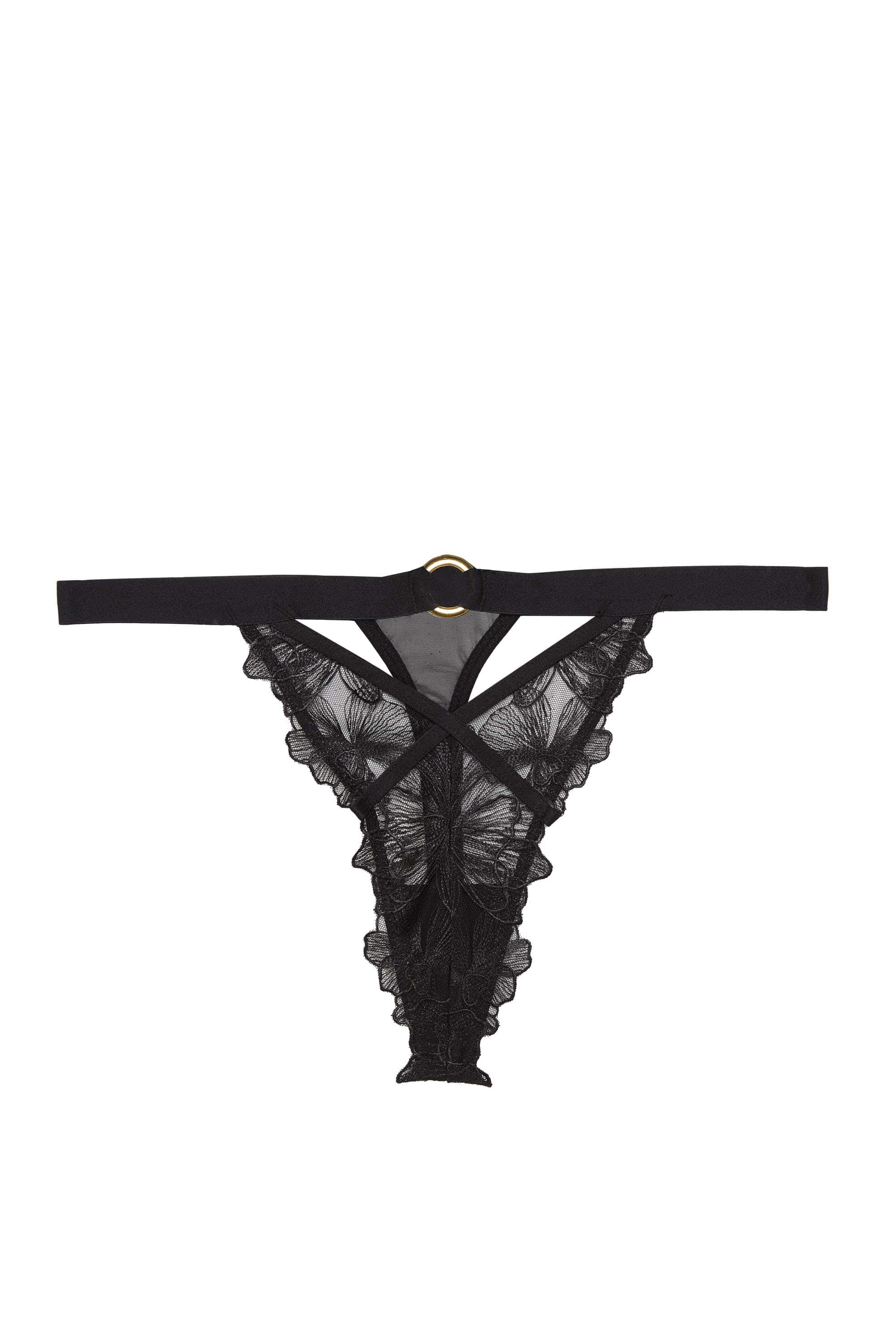 Eleanor Black Strappy Embroidery Thong - Image 4