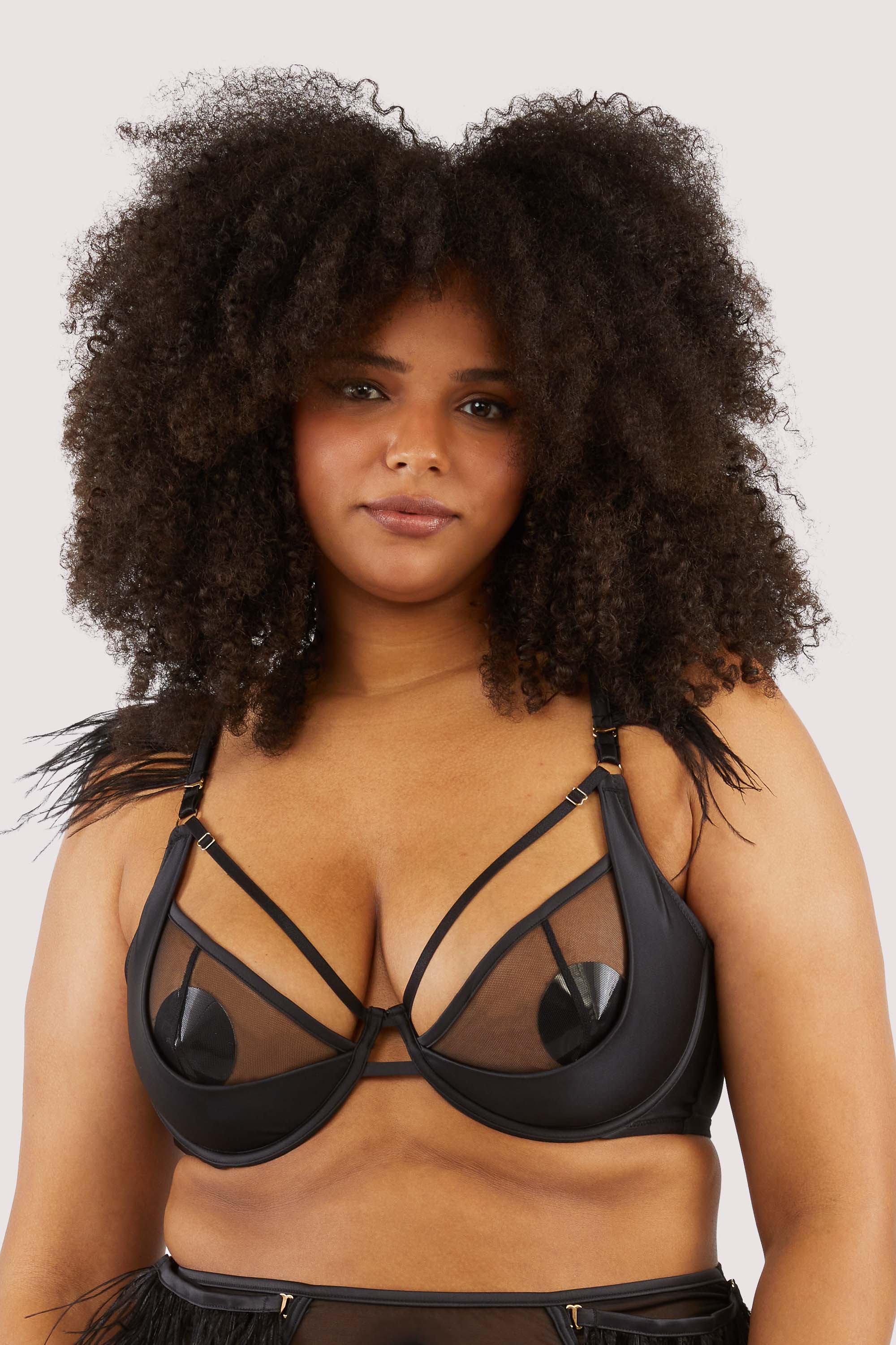 Electra Black Mesh And Satin Feather Bra - Image 4
