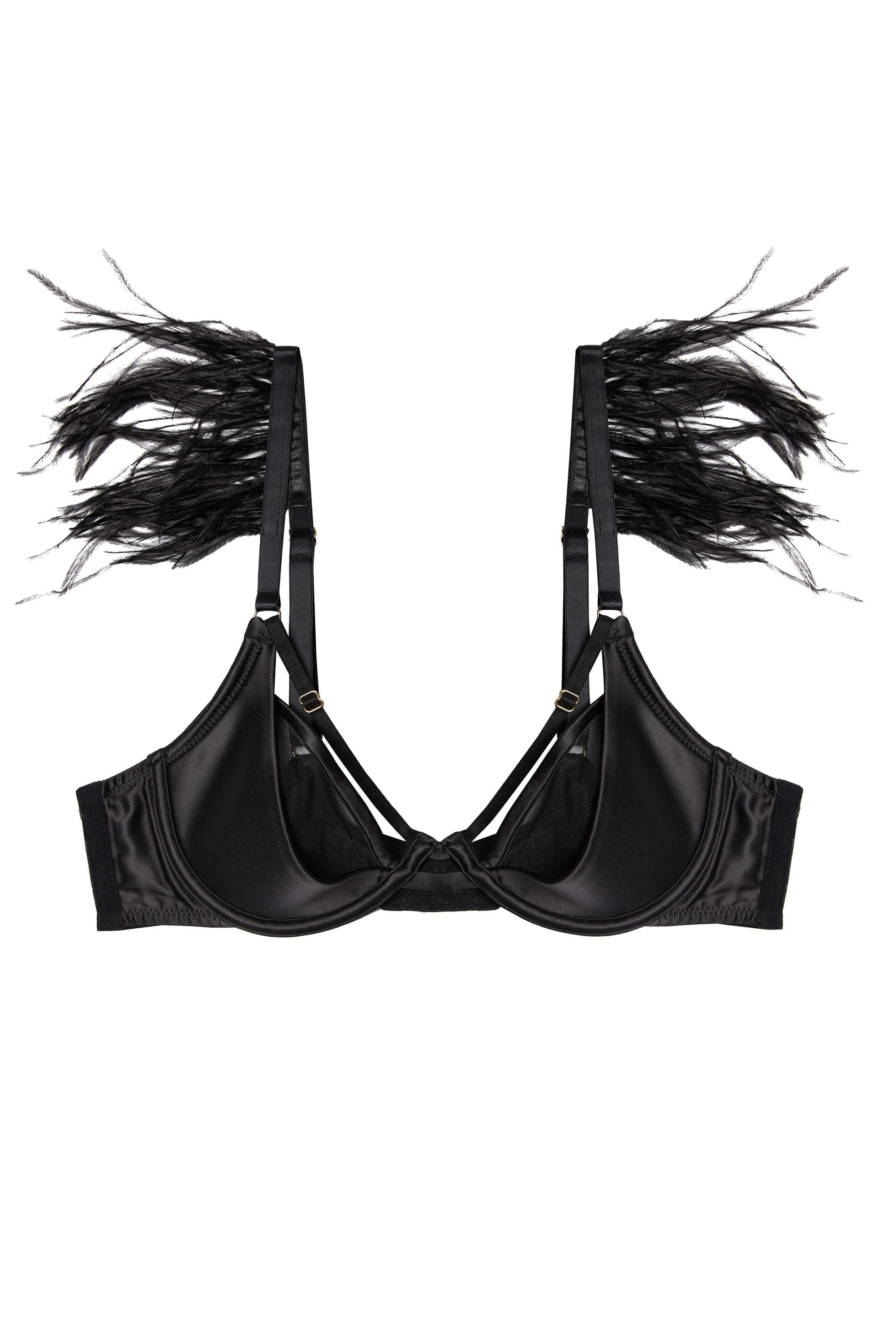 Electra Black Mesh And Satin Feather Bra - Image 8