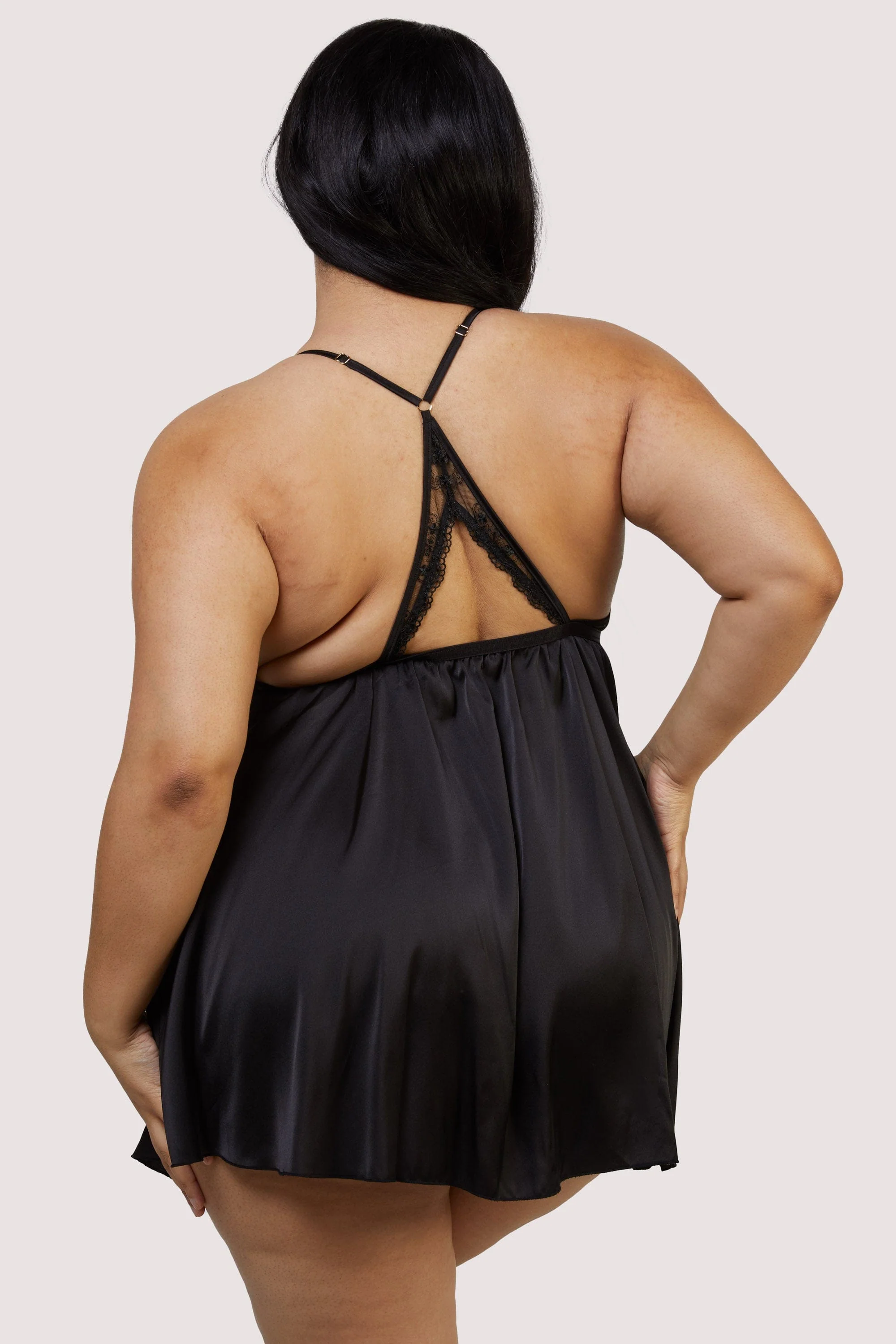 Elise Black Embroidery Babydoll and Thong Set - Image 6