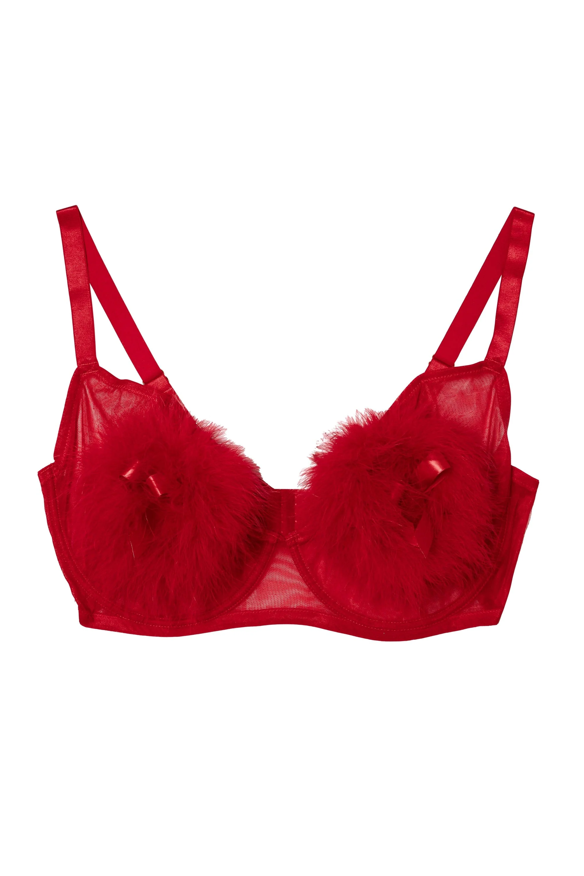 Elizabeth Red Plunge Feather Bra - Image 5
