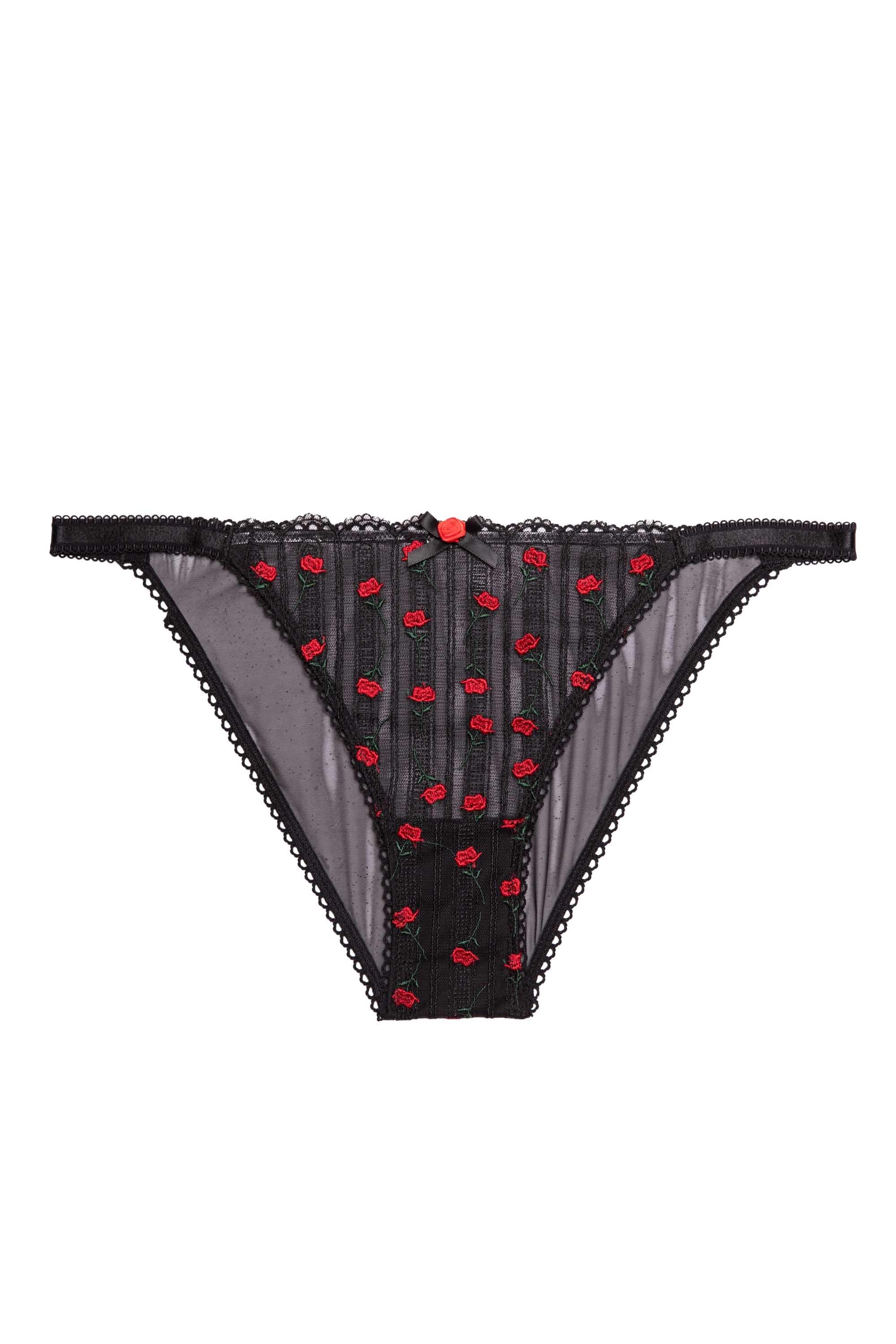 Elodie Black and Red Rosebud Embroidery Brief - Image 4