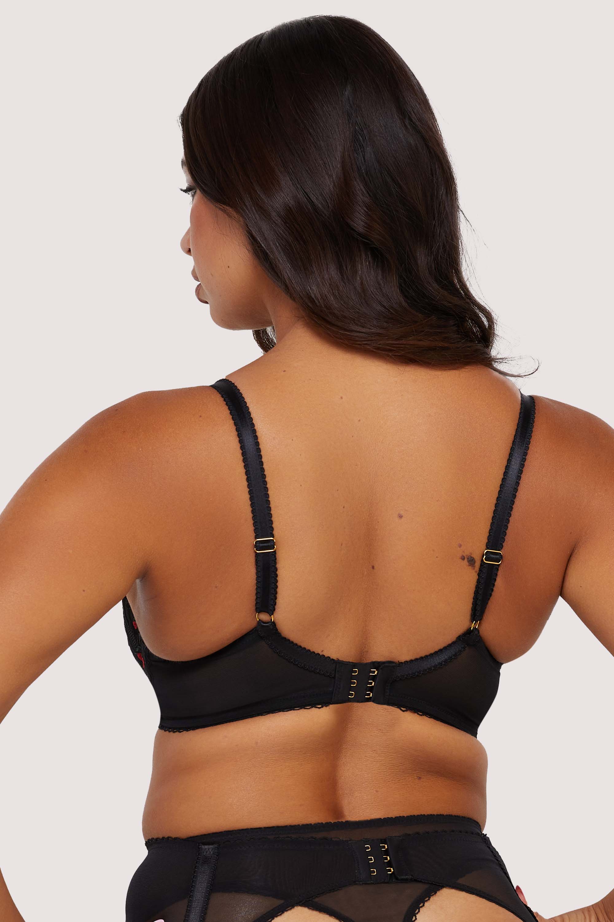 Elodie Black and Red Rosebud Embroidery Balconette Bra - Image 7