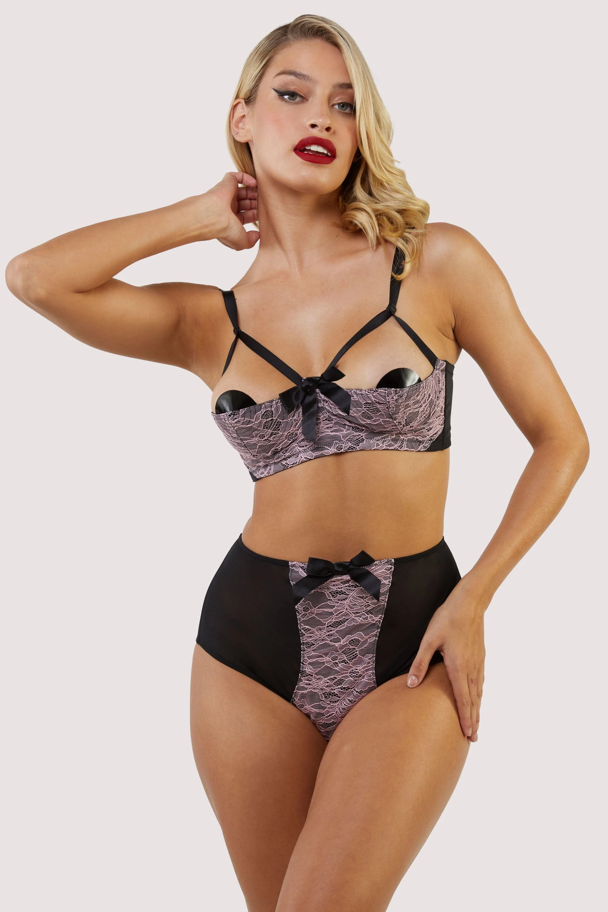 Elsie Pink Lace Quarter Cup Bra - Image 4