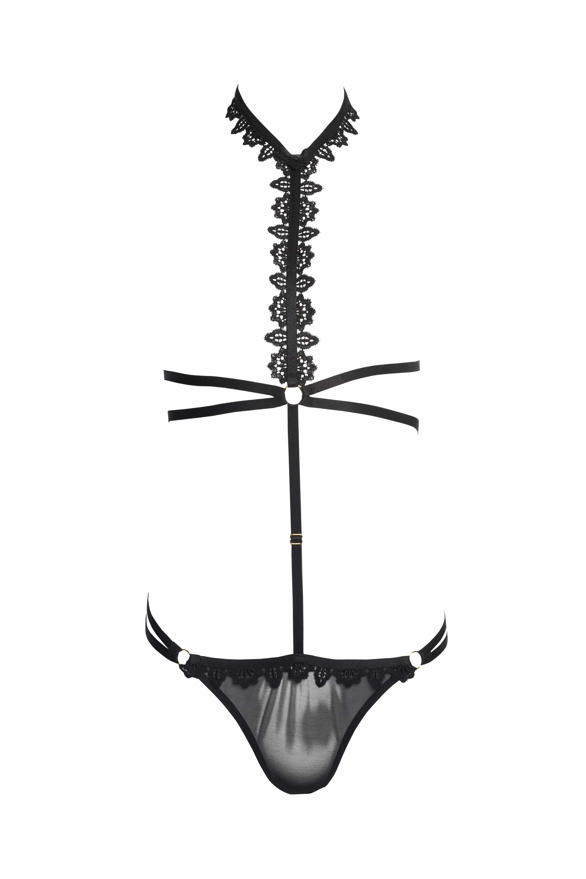 Emily Black Lace Trim Harness Brief - Image 4