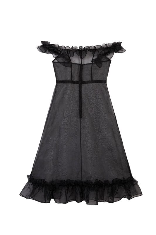 Emily Black Organza Ruffle Dress - Image 4