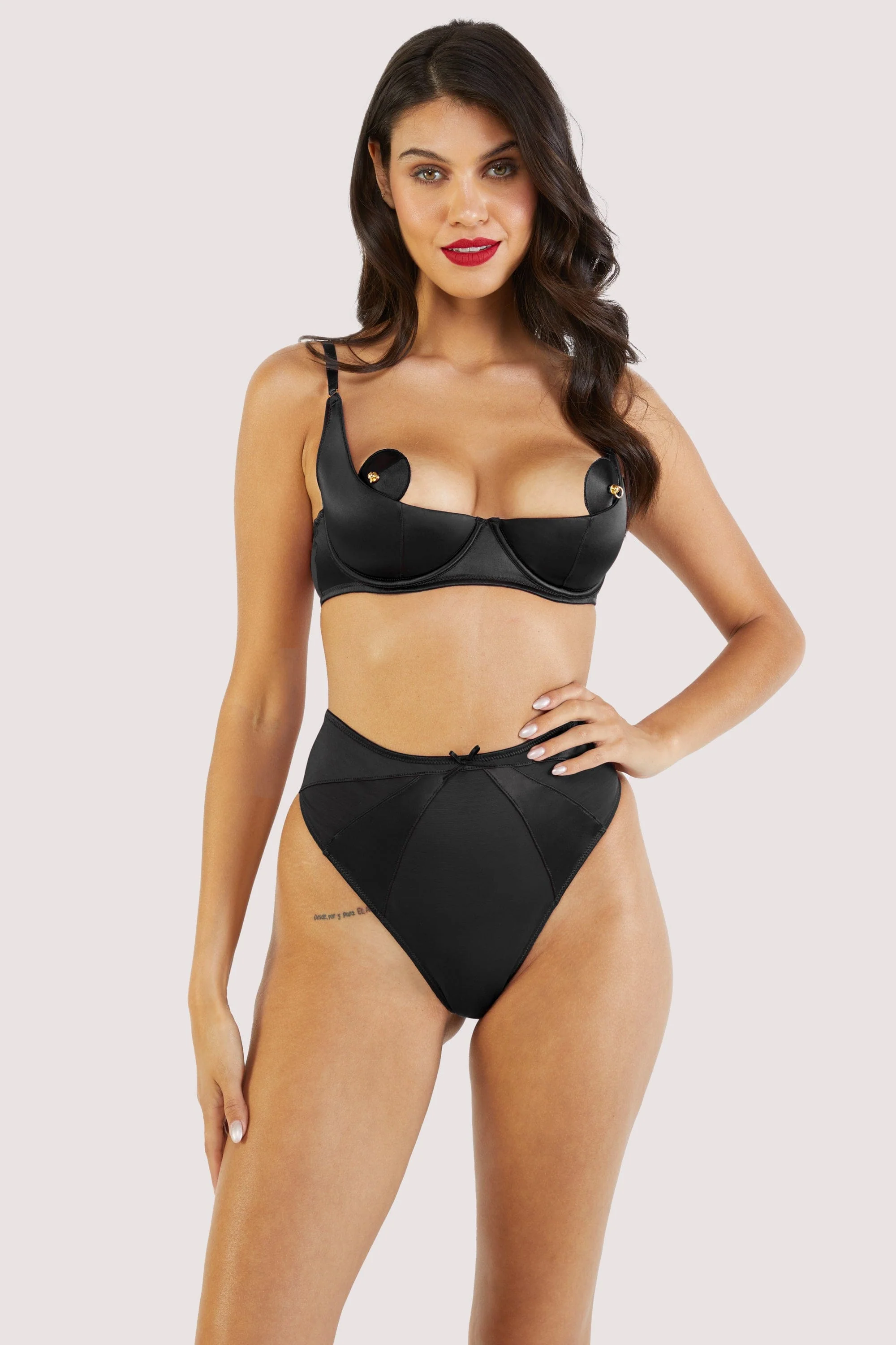Etta Black Mesh And Satin High Waist Thong - Image 4