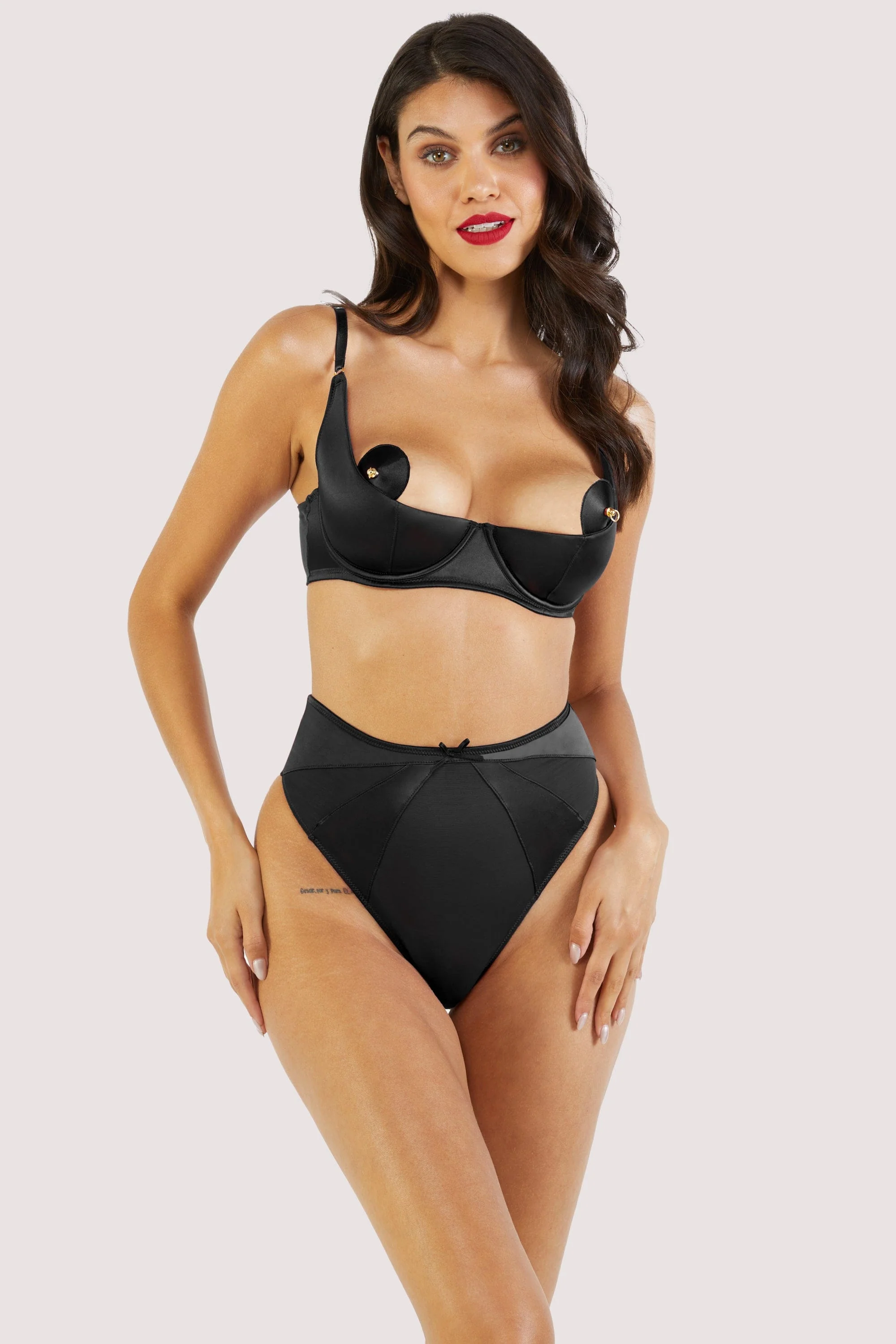Etta Black Satin Quarter Cup Bra - Image 4