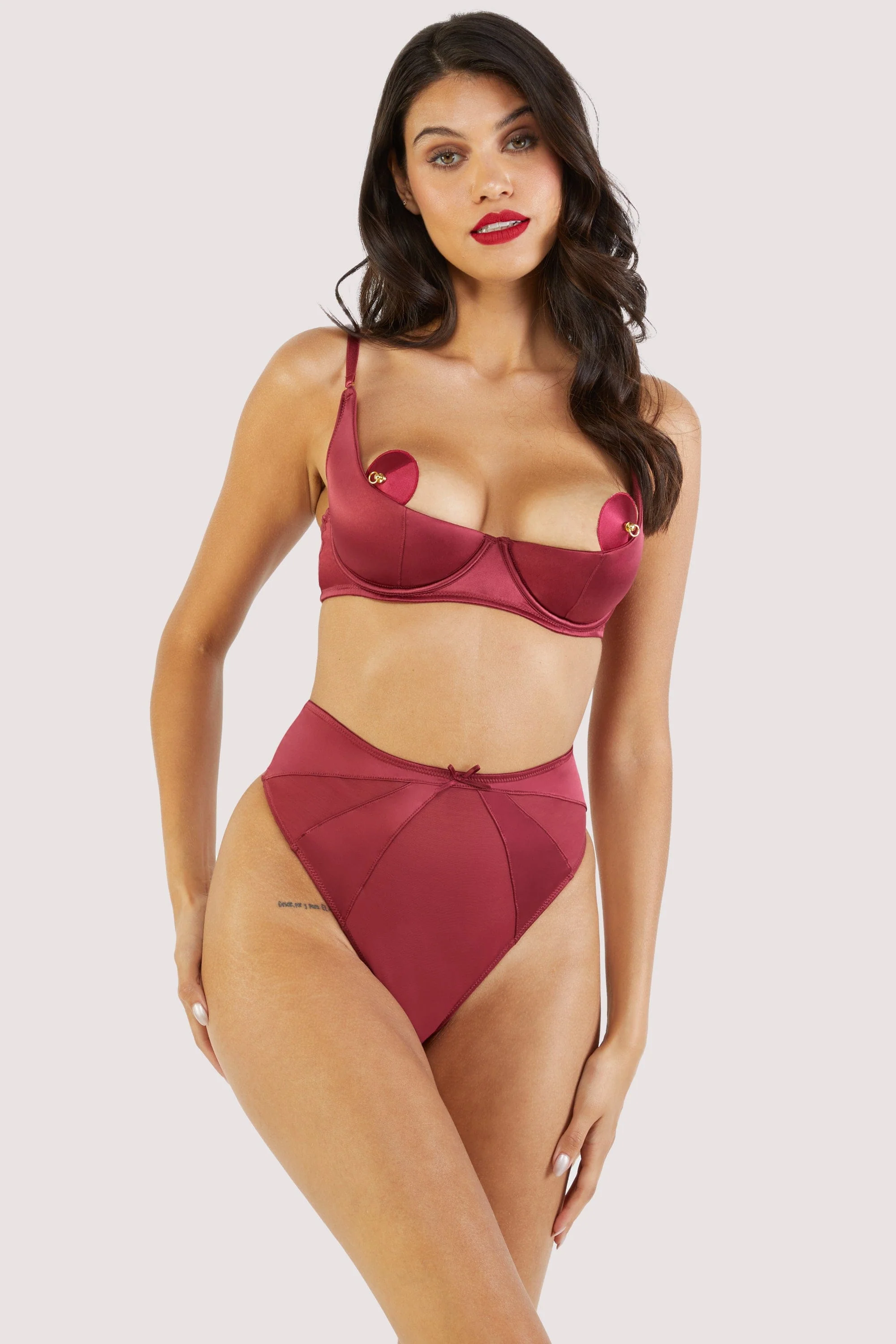 Etta Red Satin Quarter Cup Bra - Image 5