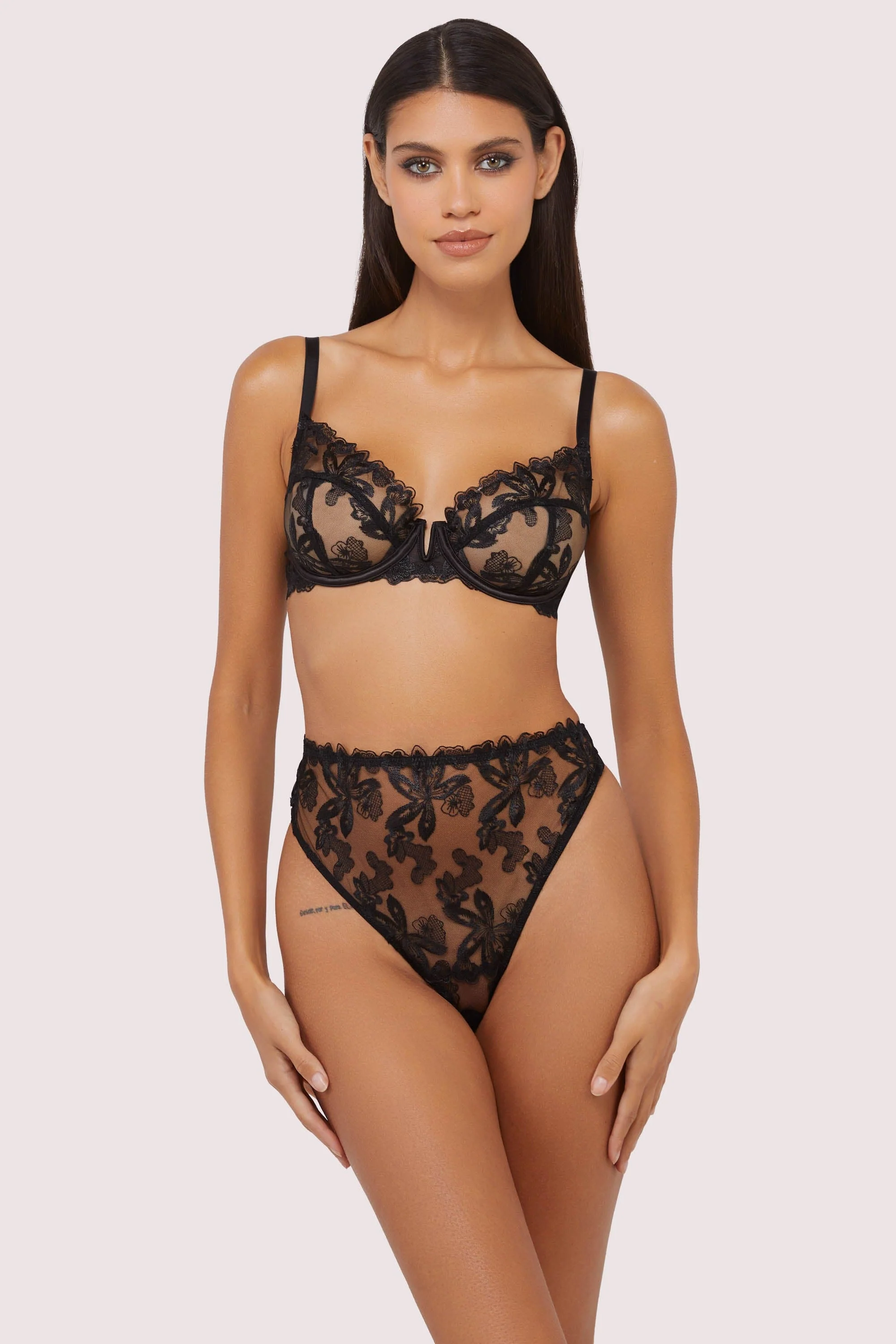 Eva Black Graphic Embroidery Balconette Bra - Image 6