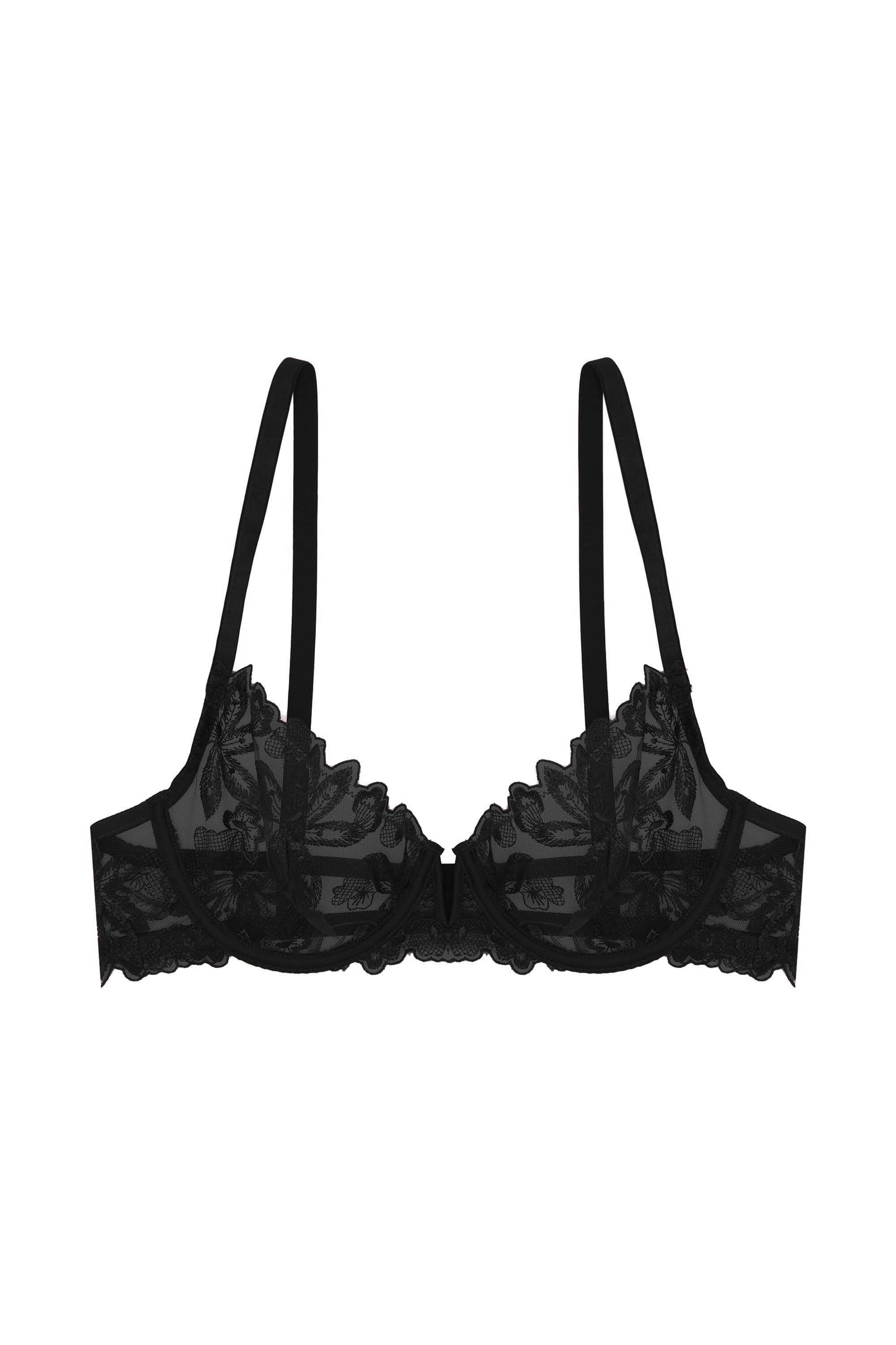 Eva Black Graphic Embroidery Balconette Bra - Image 8