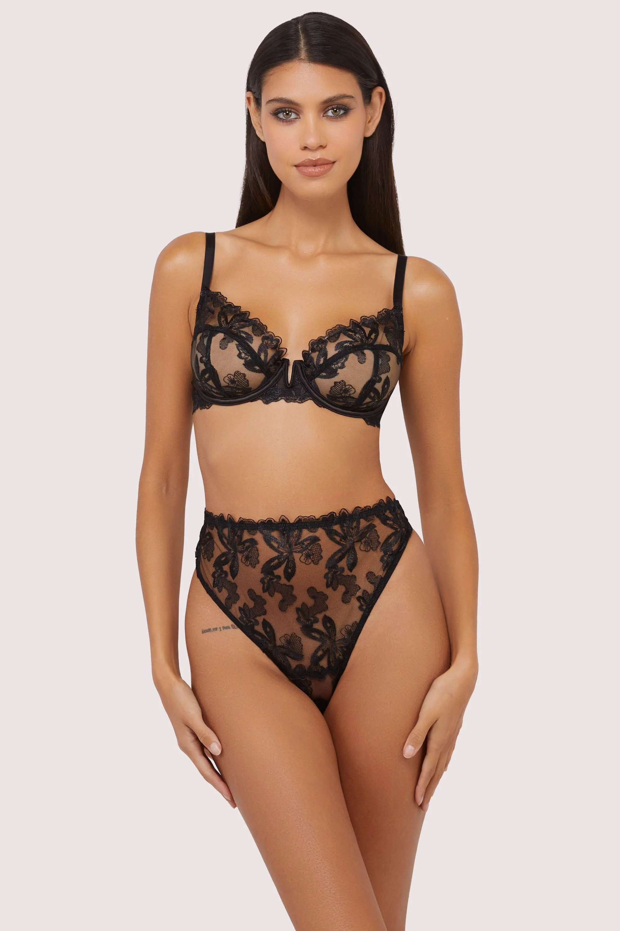 Eva Black Graphic Embroidery High Waist Thong - Image 4
