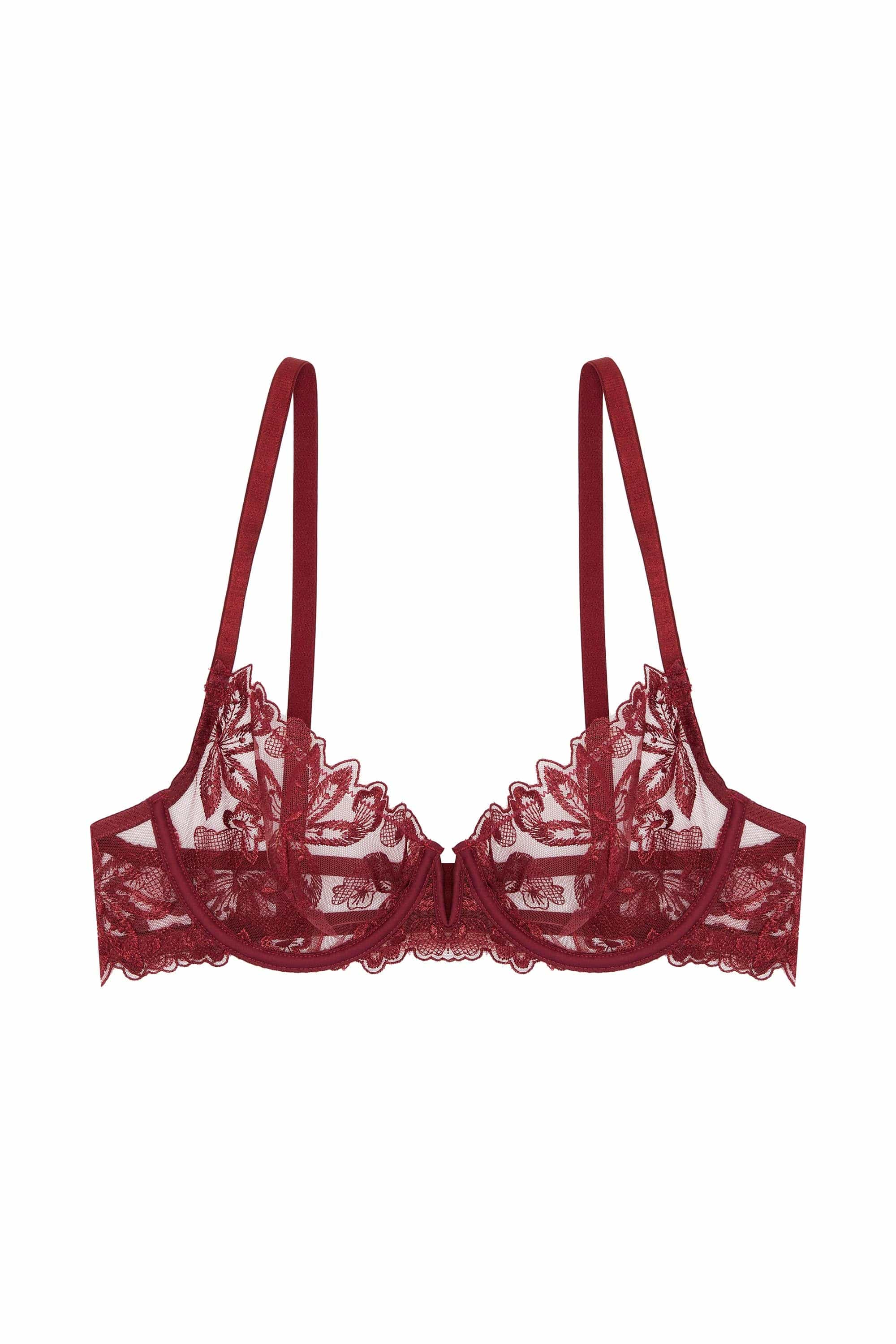 Eva Dark Cherry Graphic Embroidery Balconette Bra - Image 12