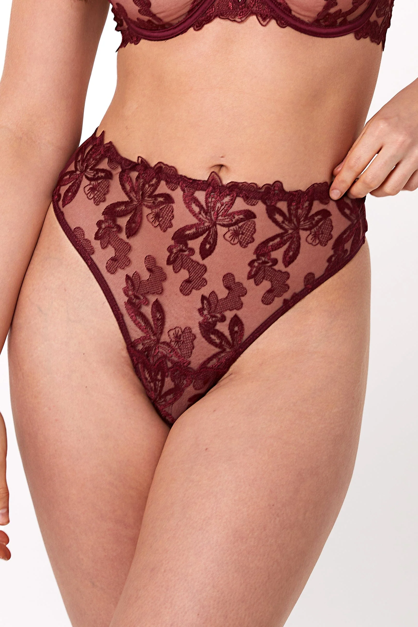 Eva Dark Cherry Graphic Embroidery High Waist Thong - Image 5