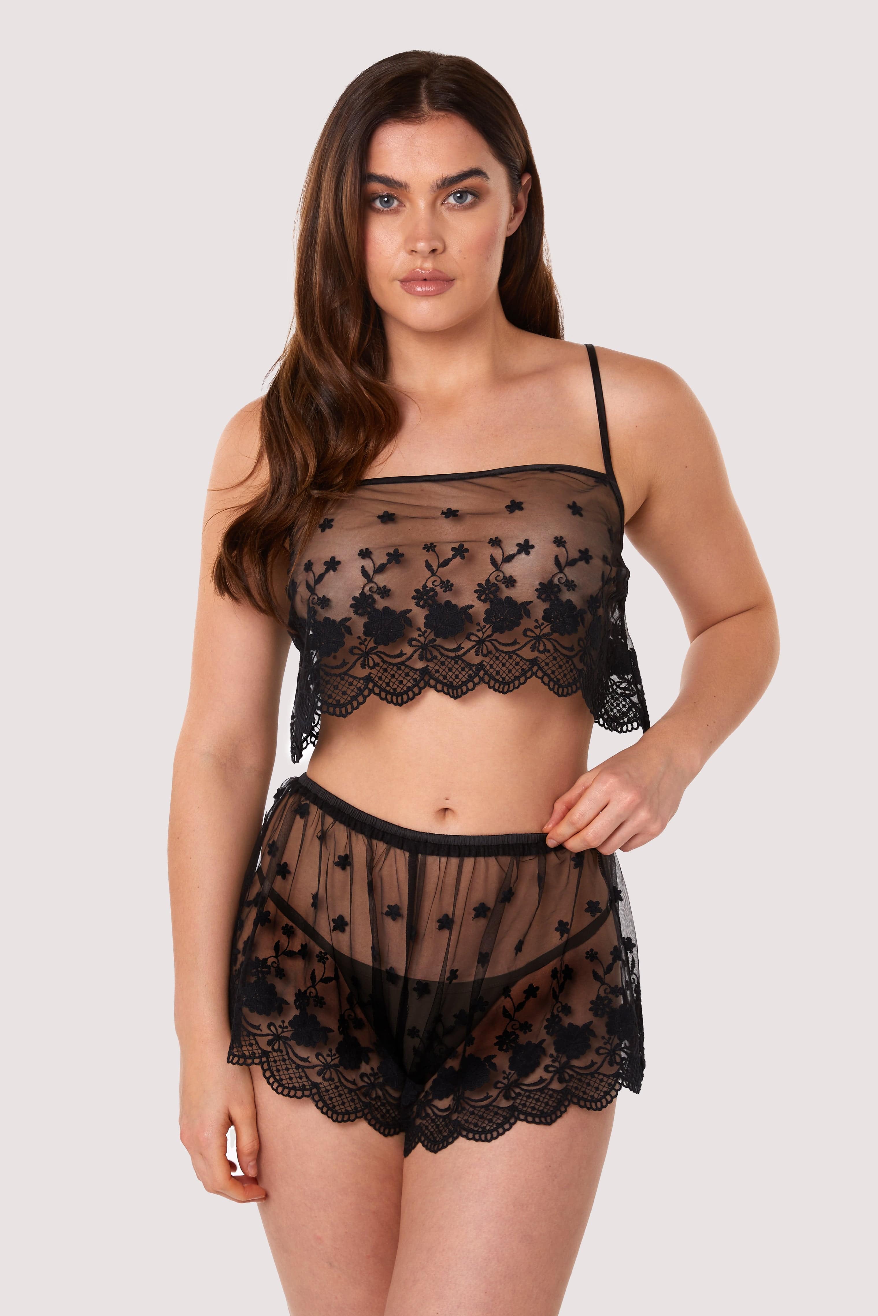 Faith Black Sheer Embroidered Cami and Short Set - Image 5