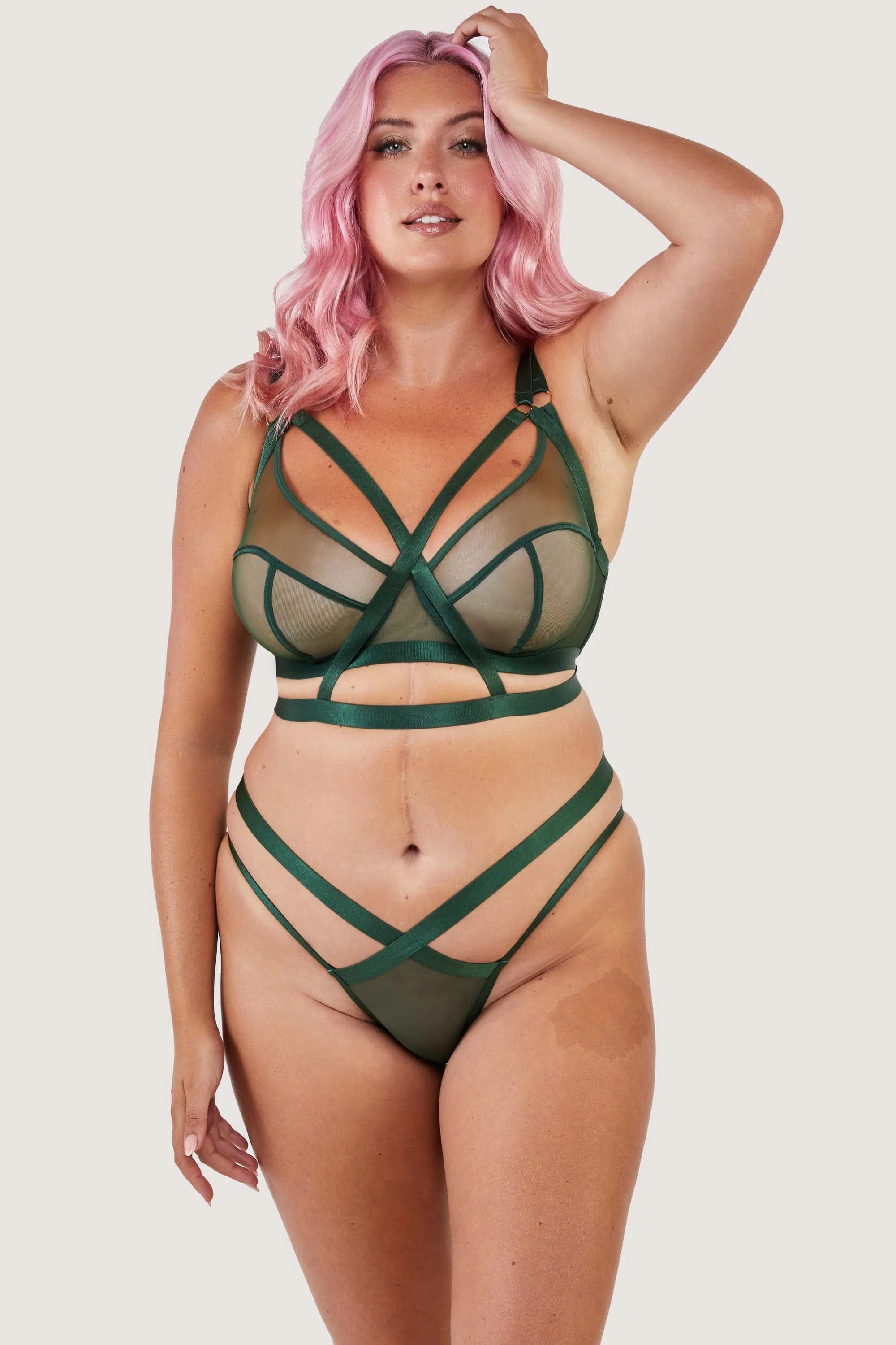 Regent Green Mesh Harness Balcony Bra - Image 7
