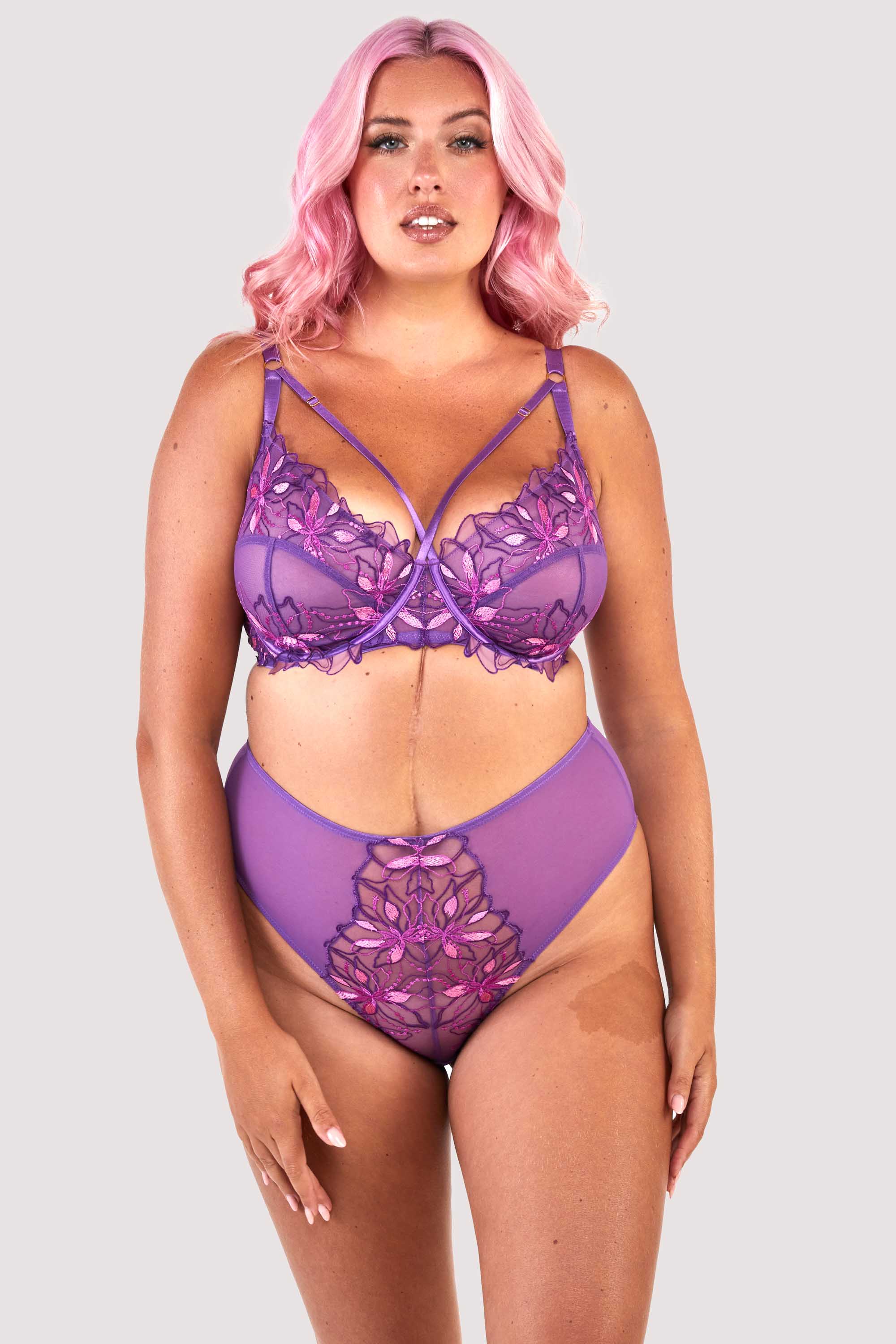 Walpole Purple Embroidered High Waist Thong - Image 7