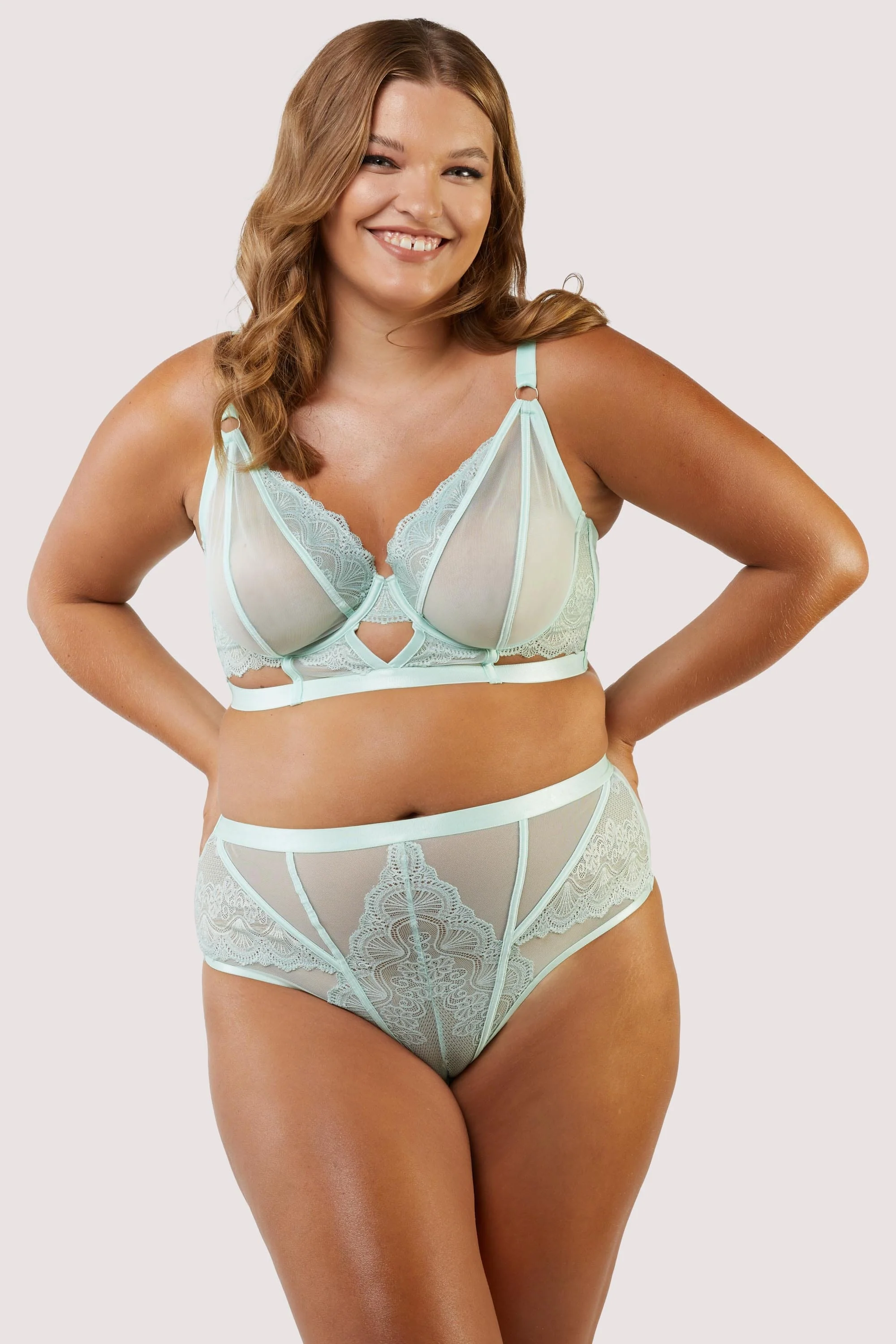 Fenella Aqua Lace and Net Longline Bra - Image 10