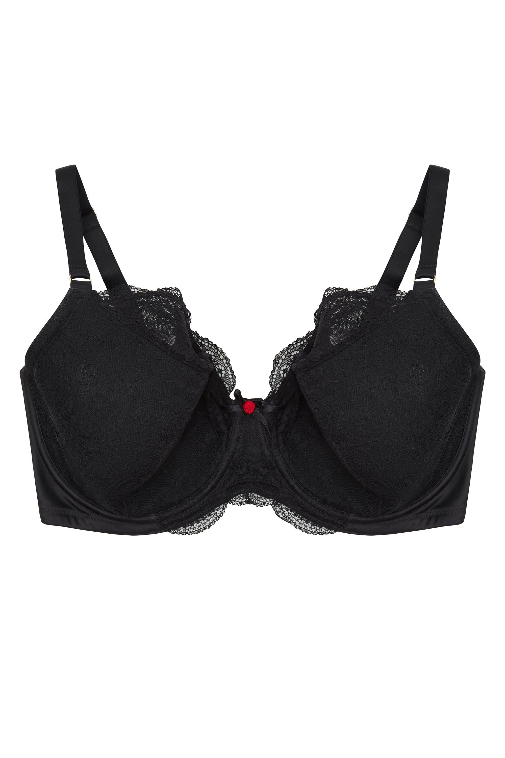 Fion Full Bust Black Satin and Lace Bra DD - H - Image 2