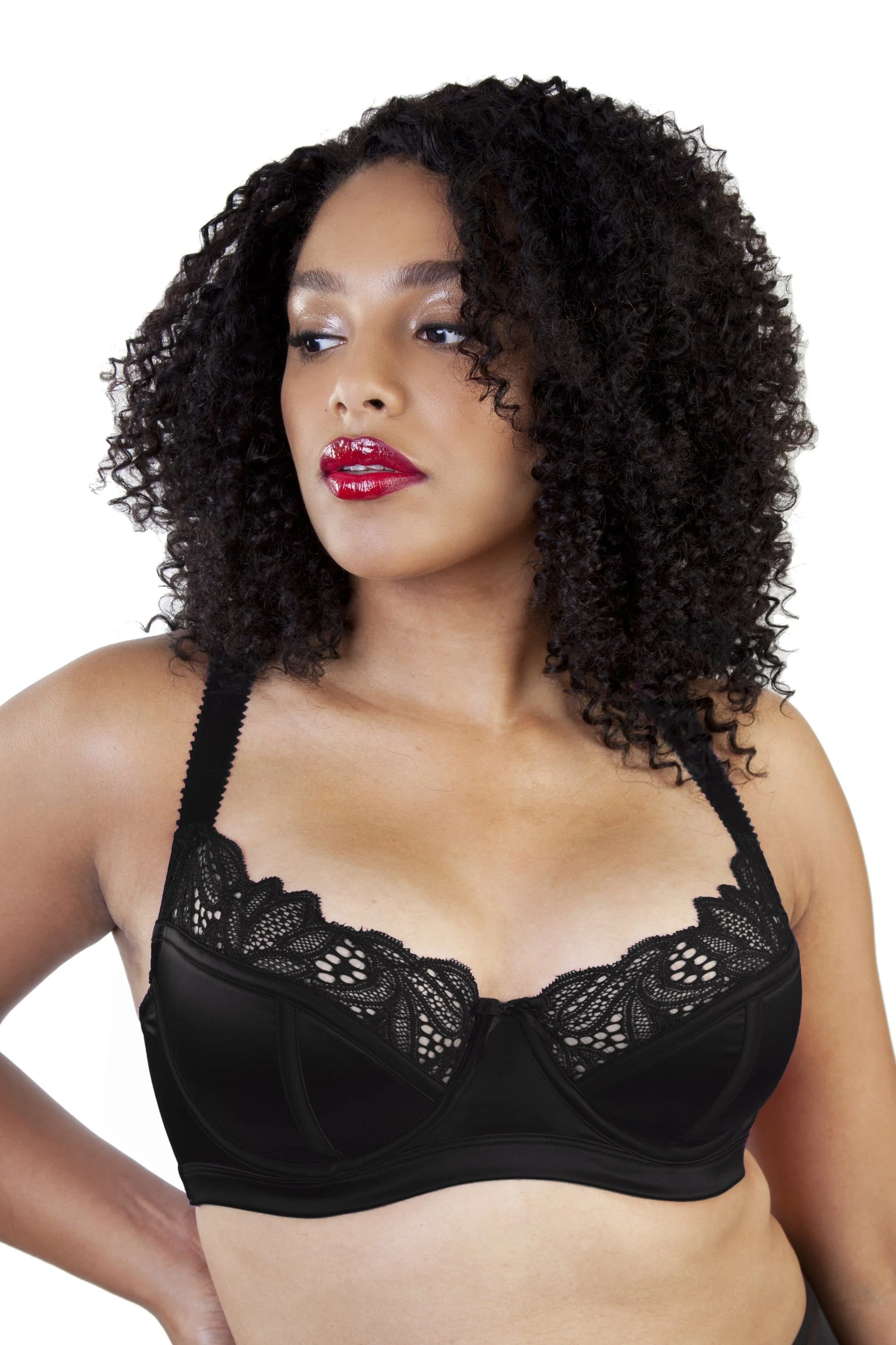 Gabi Fresh Black Carmen Lace & Satin Longline Bra - Image 2