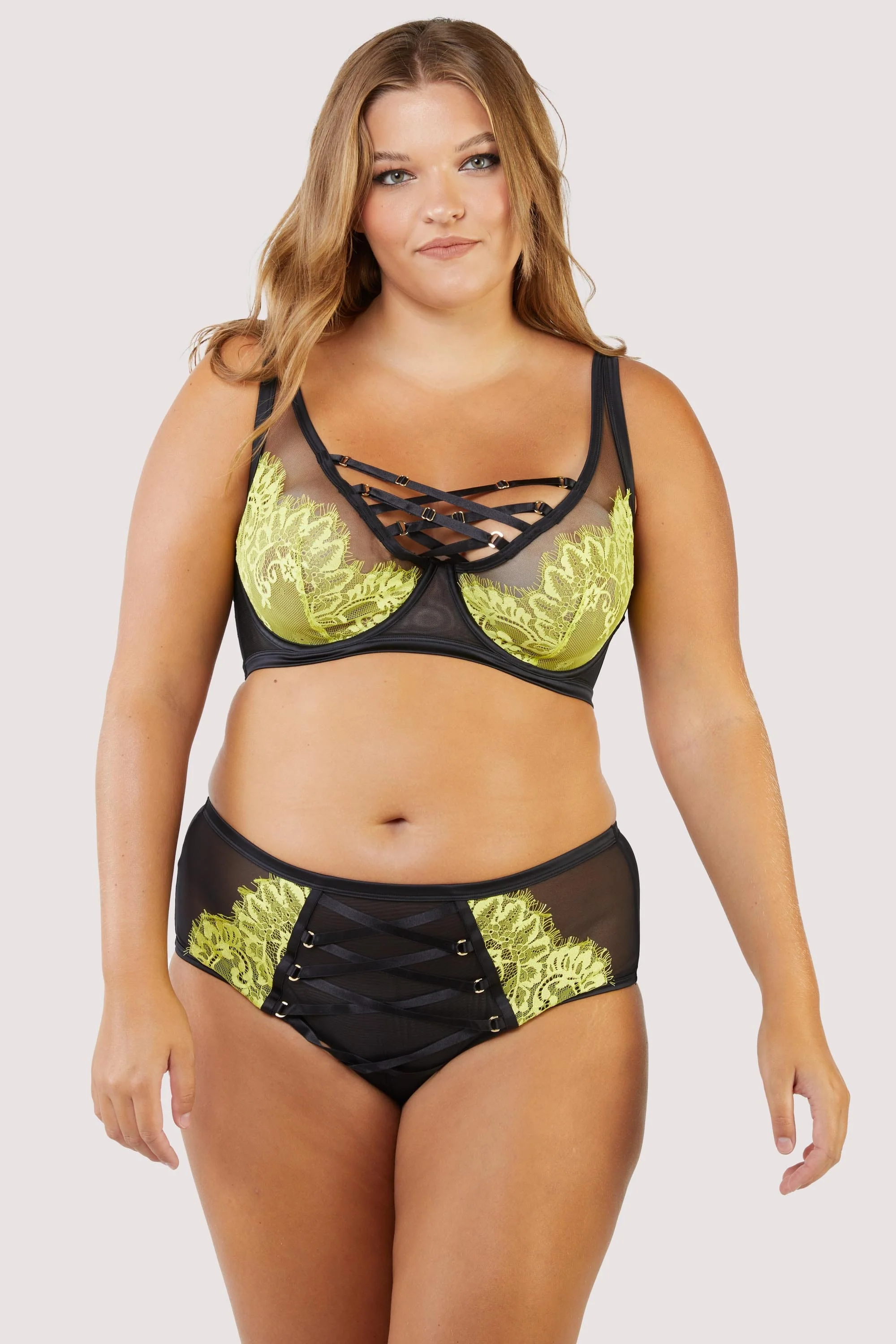 Kylie Black/Lime Lace Up High Waist Knicker - Image 3