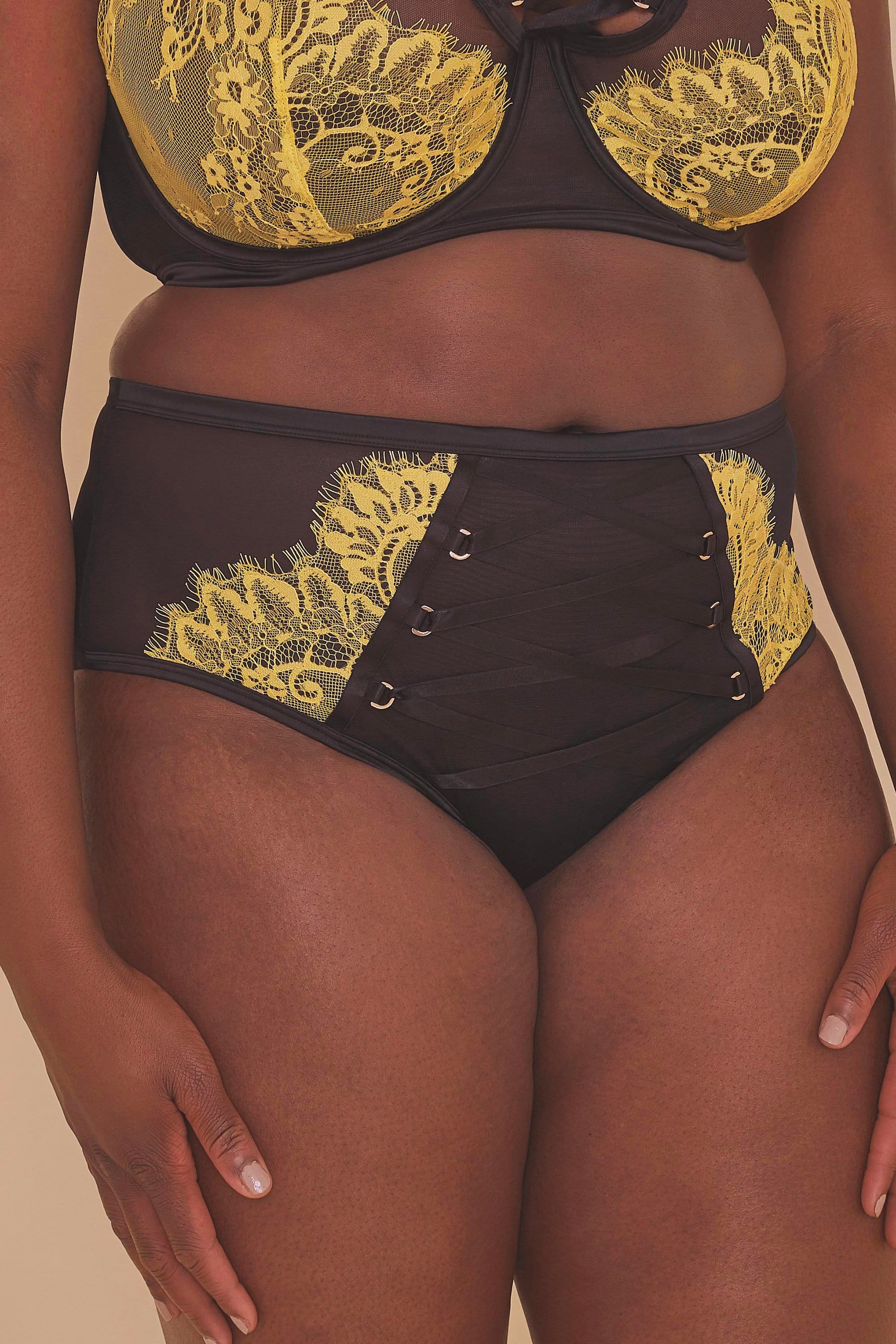 Kylie Black/Lime Lace Up High Waist Knicker - Image 4