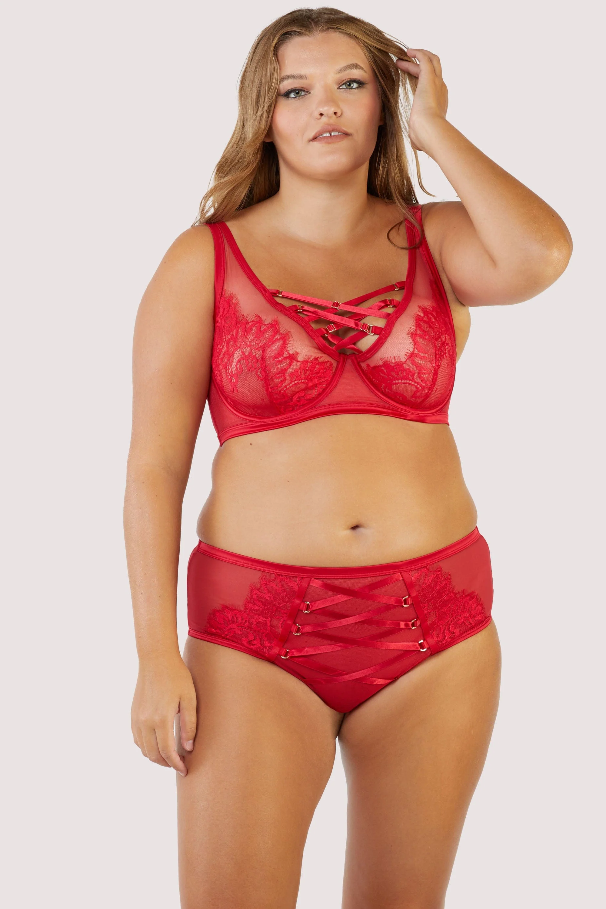 Kylie Red Lace Up High Apex Bra - Image 2