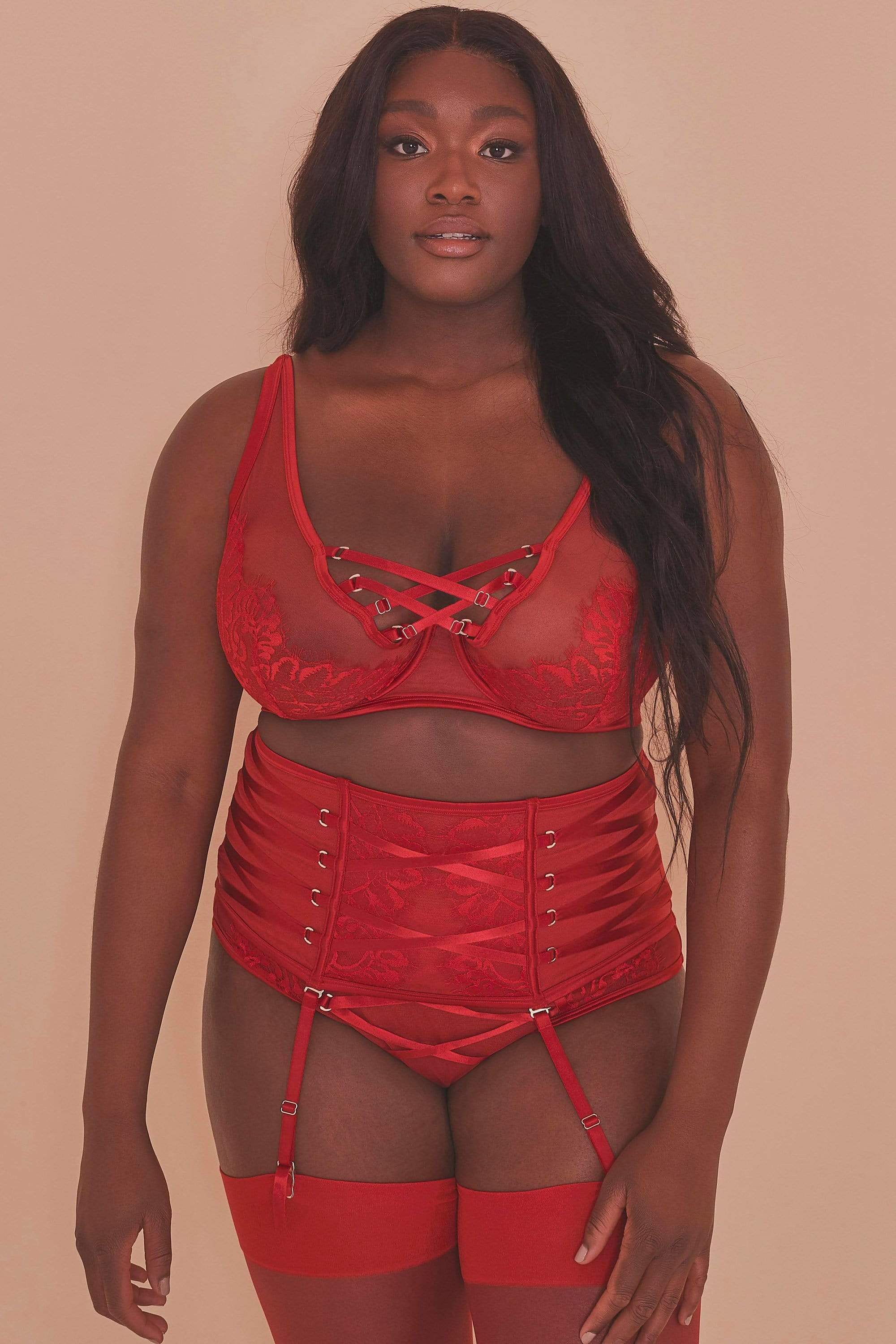Kylie Red Lace Up High Apex Bra - Image 5