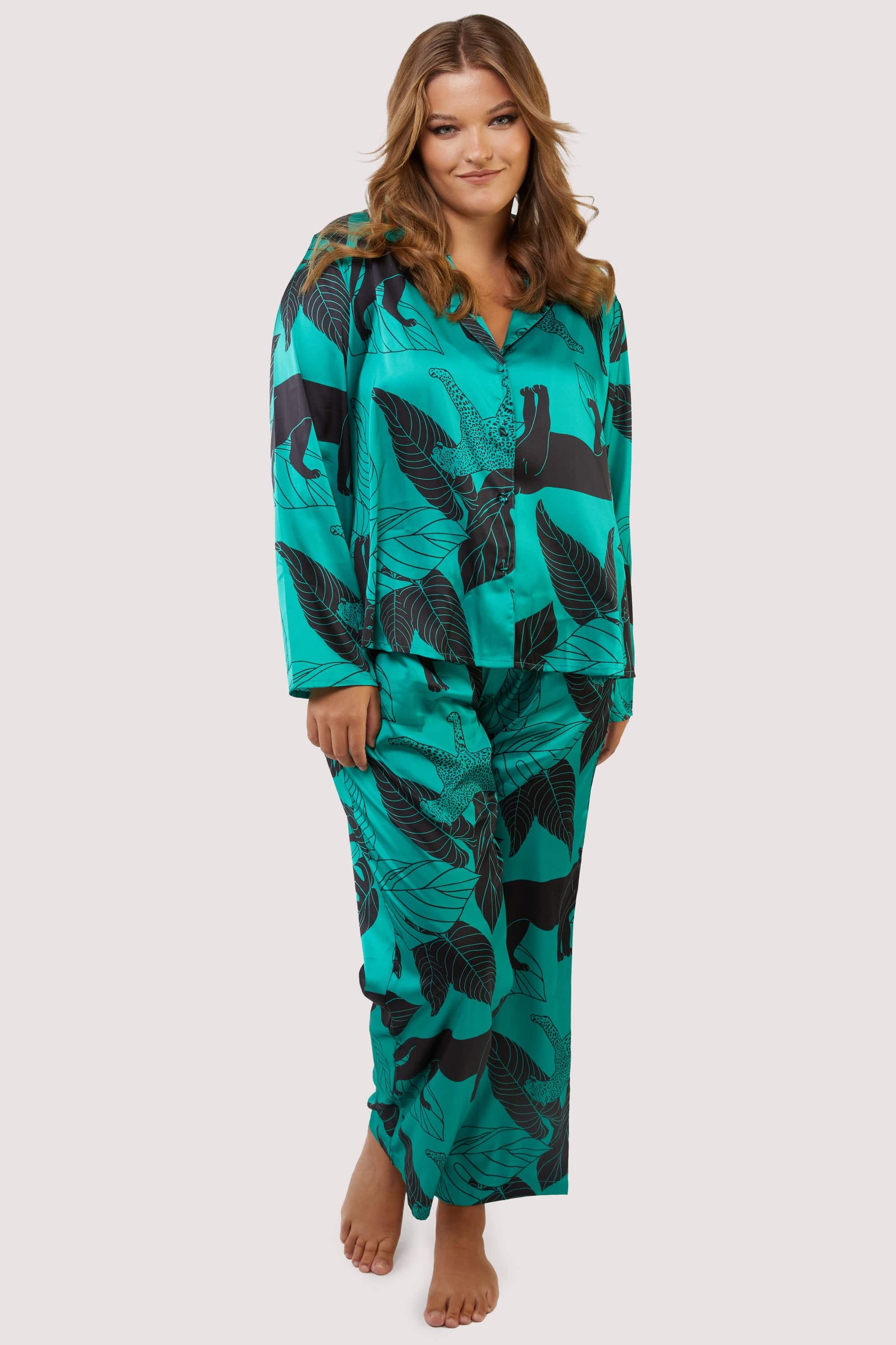 Green Panther Print Satin Pyjama Set - Image 2