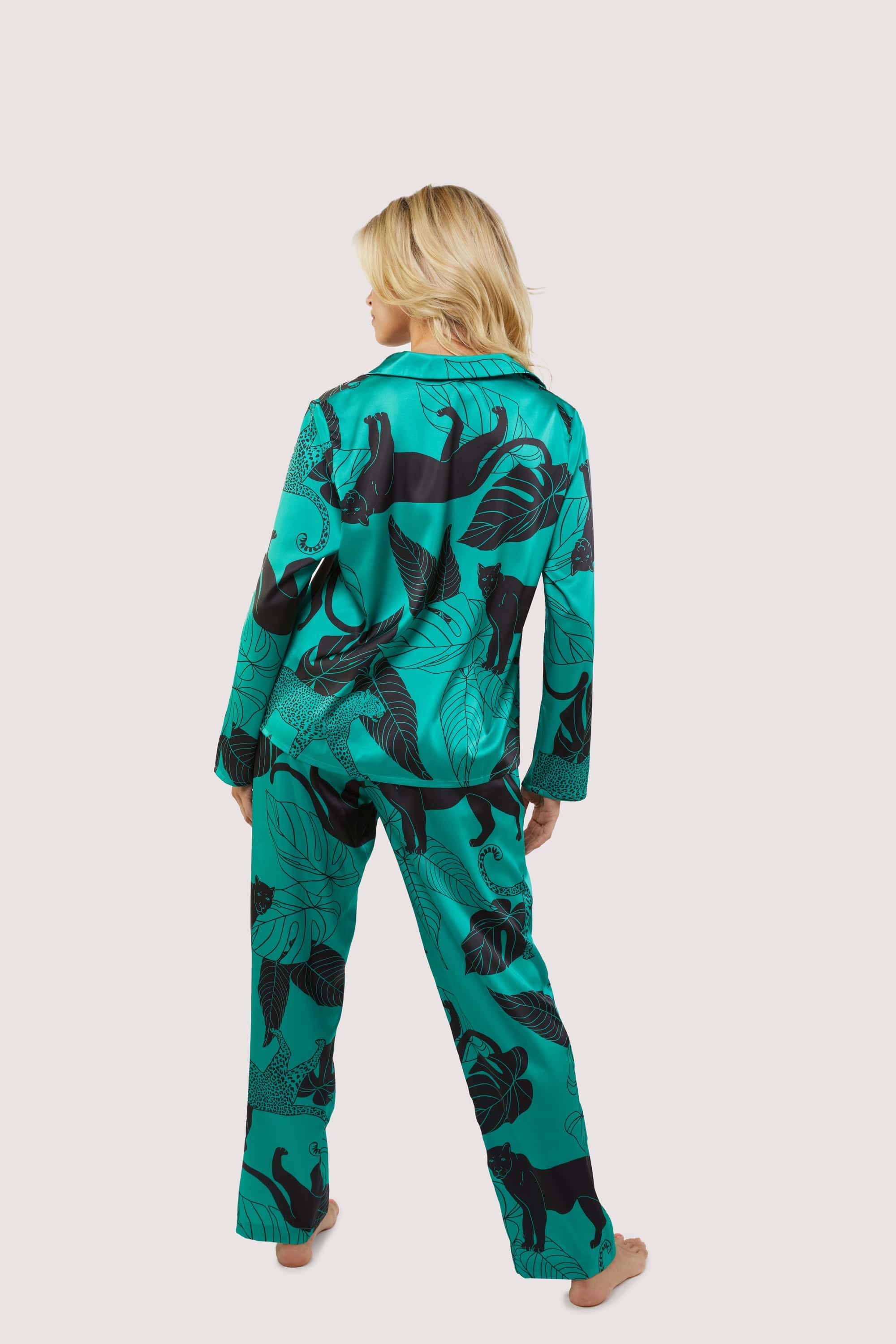 Green Panther Print Satin Pyjama Set - Image 3
