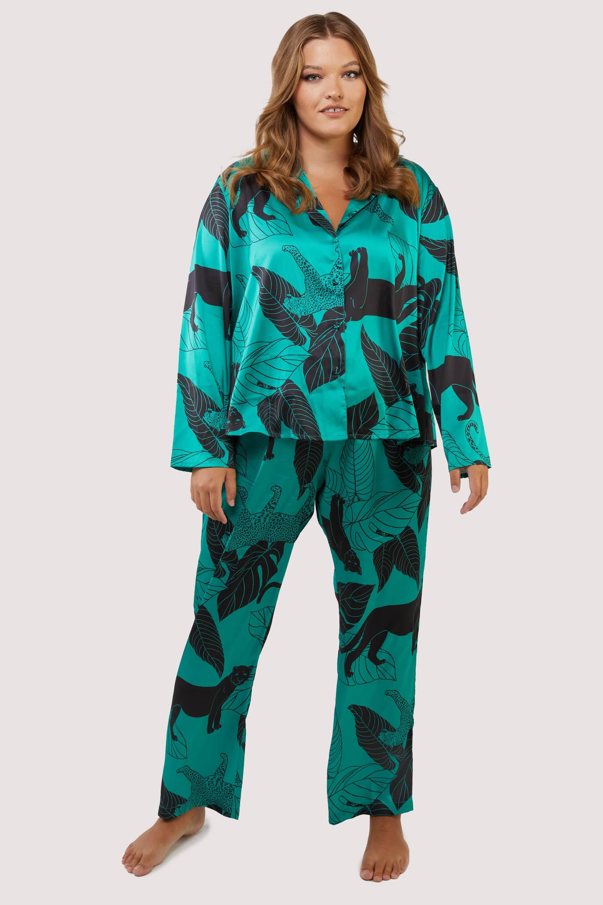 Green Panther Print Satin Pyjama Set - Image 5