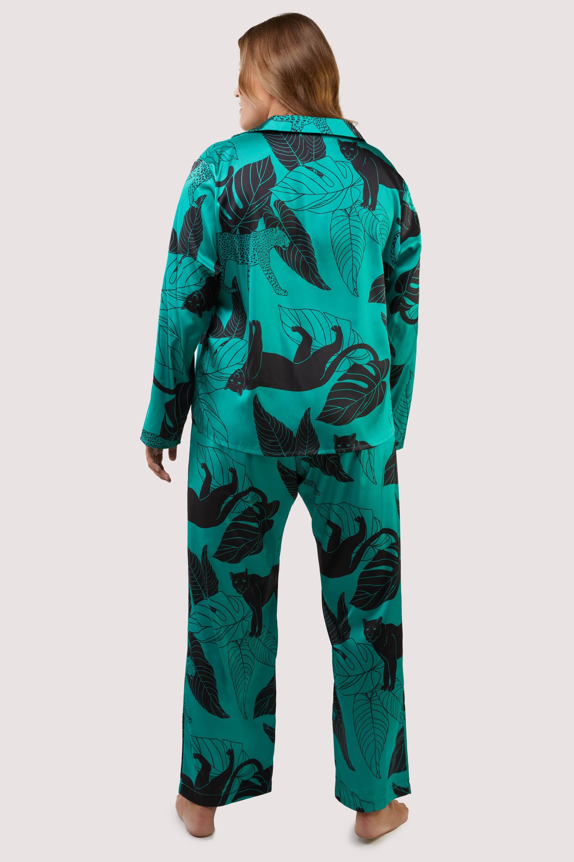 Green Panther Print Satin Pyjama Set - Image 6