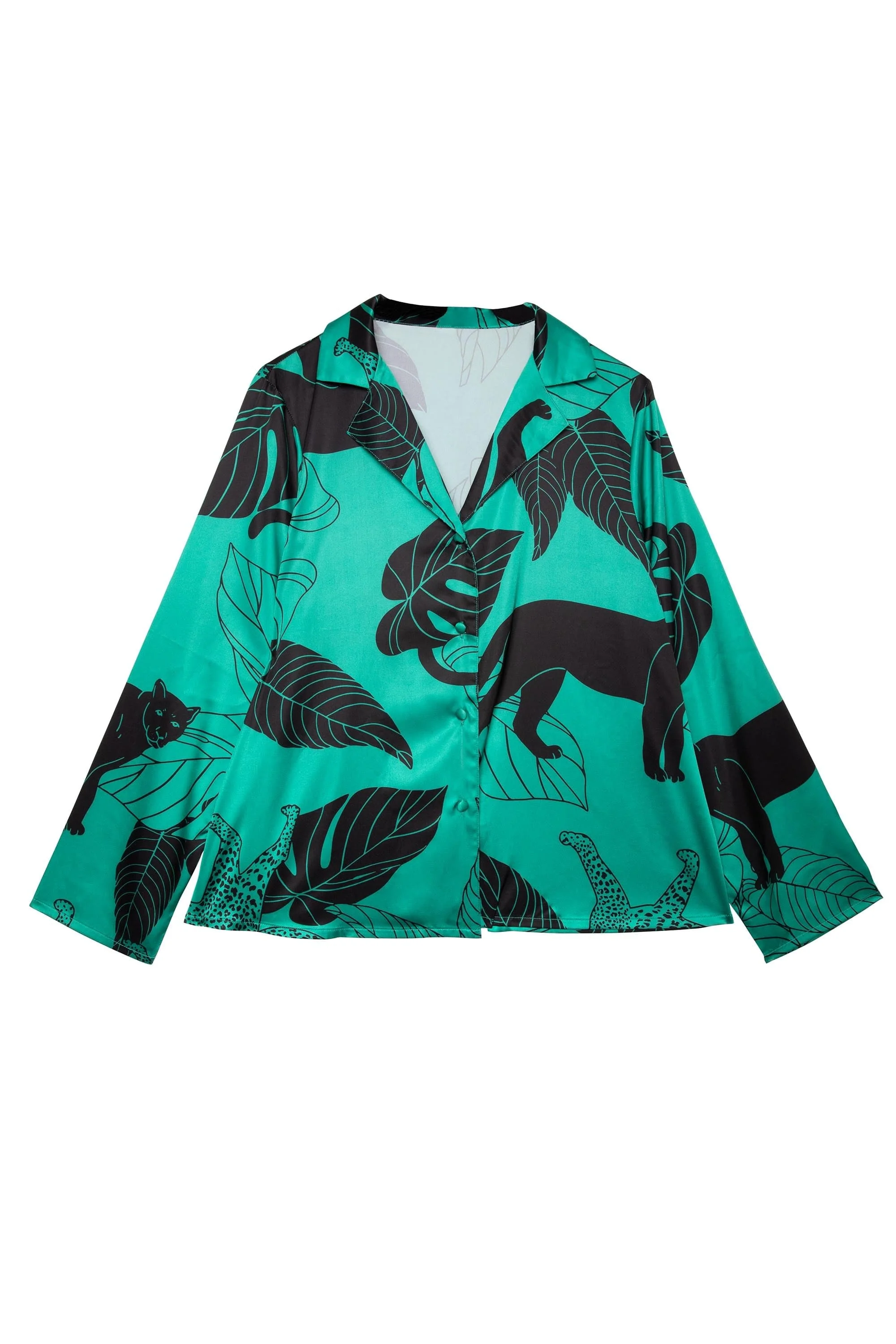 Green Panther Print Satin Pyjama Set - Image 7