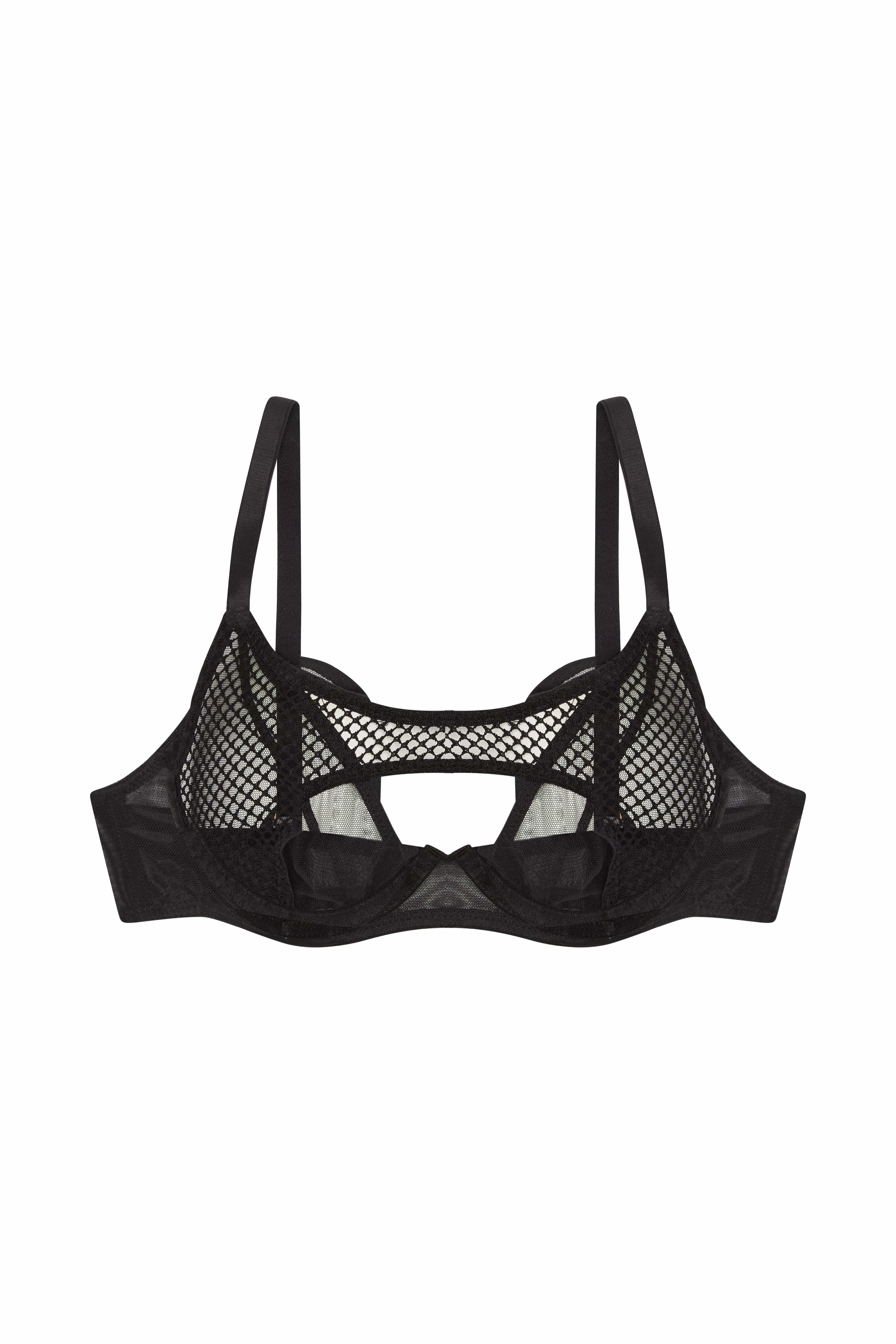 Greta Black Cut Out Fishnet Bra - Image 5
