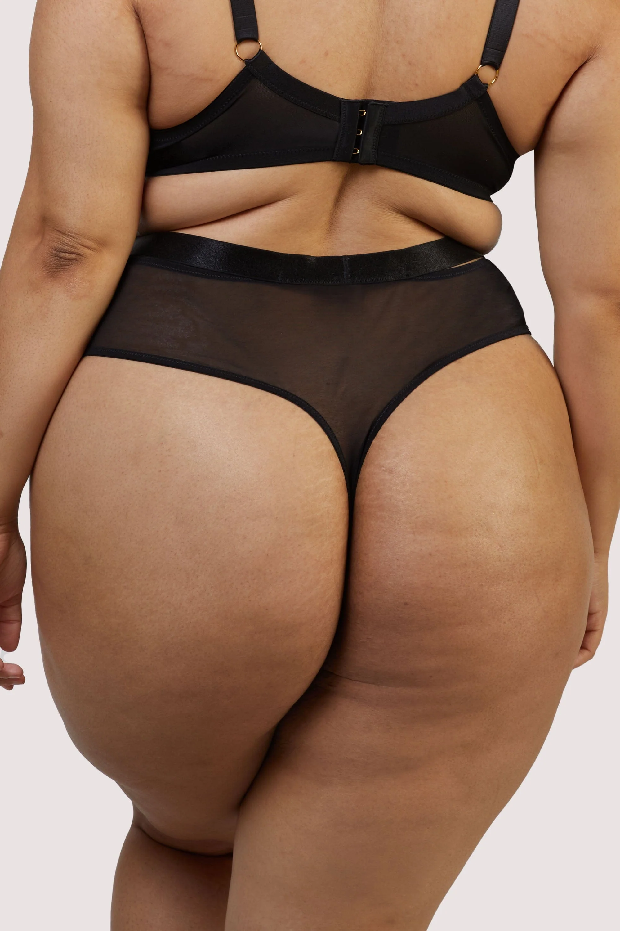 Haley Black Fishnet Panelled High Waisted Thong - Image 2